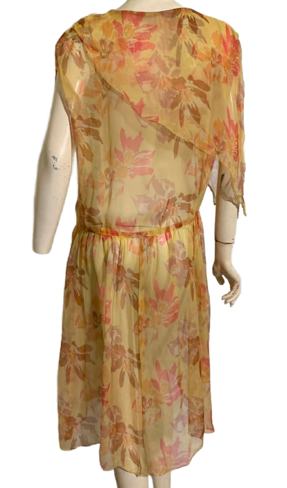 Sheer Silk Chiffon Vivid Yellow and Orange Floral Print Dress circa 1920s