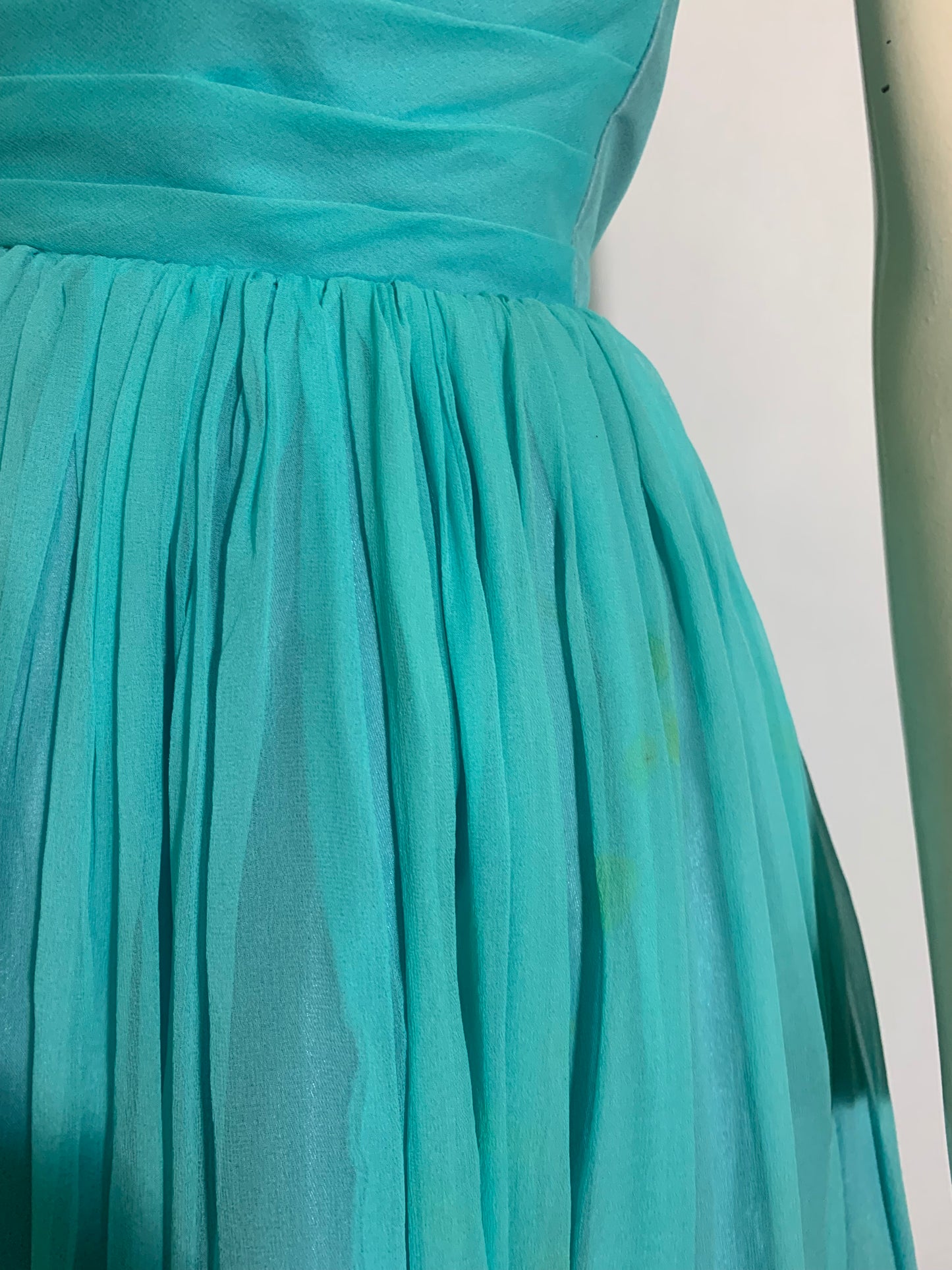 Turquoise Silk Chiffon Skirted Dress with Beading and Sequins circa 1960s