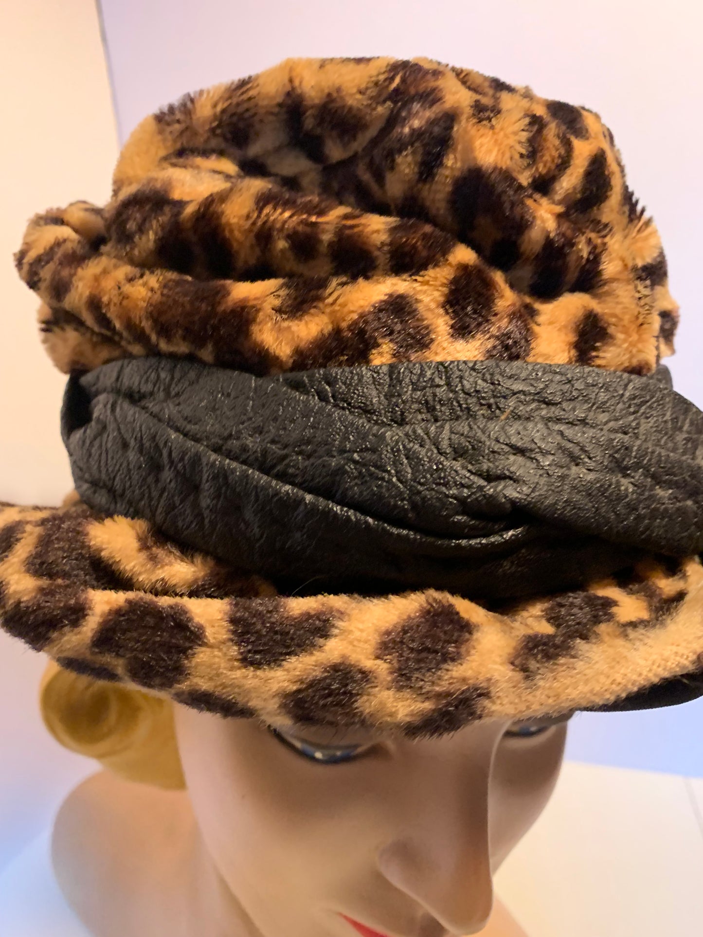 Faux Leopard Print Rock Star Slouch Hat Wired Brim circa 1960s