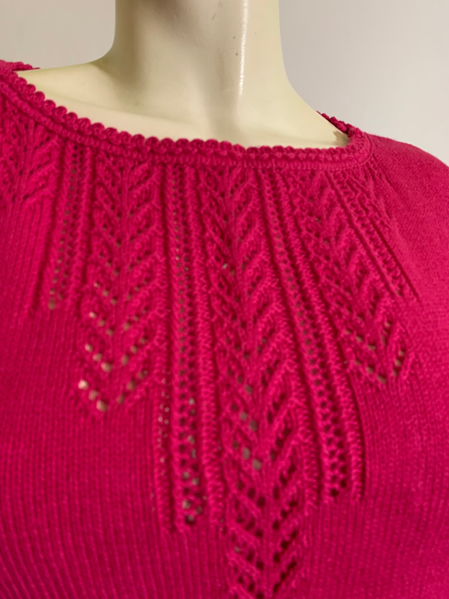 Hot Pink Pointelle Long Sleeved Sweater circa 1970s