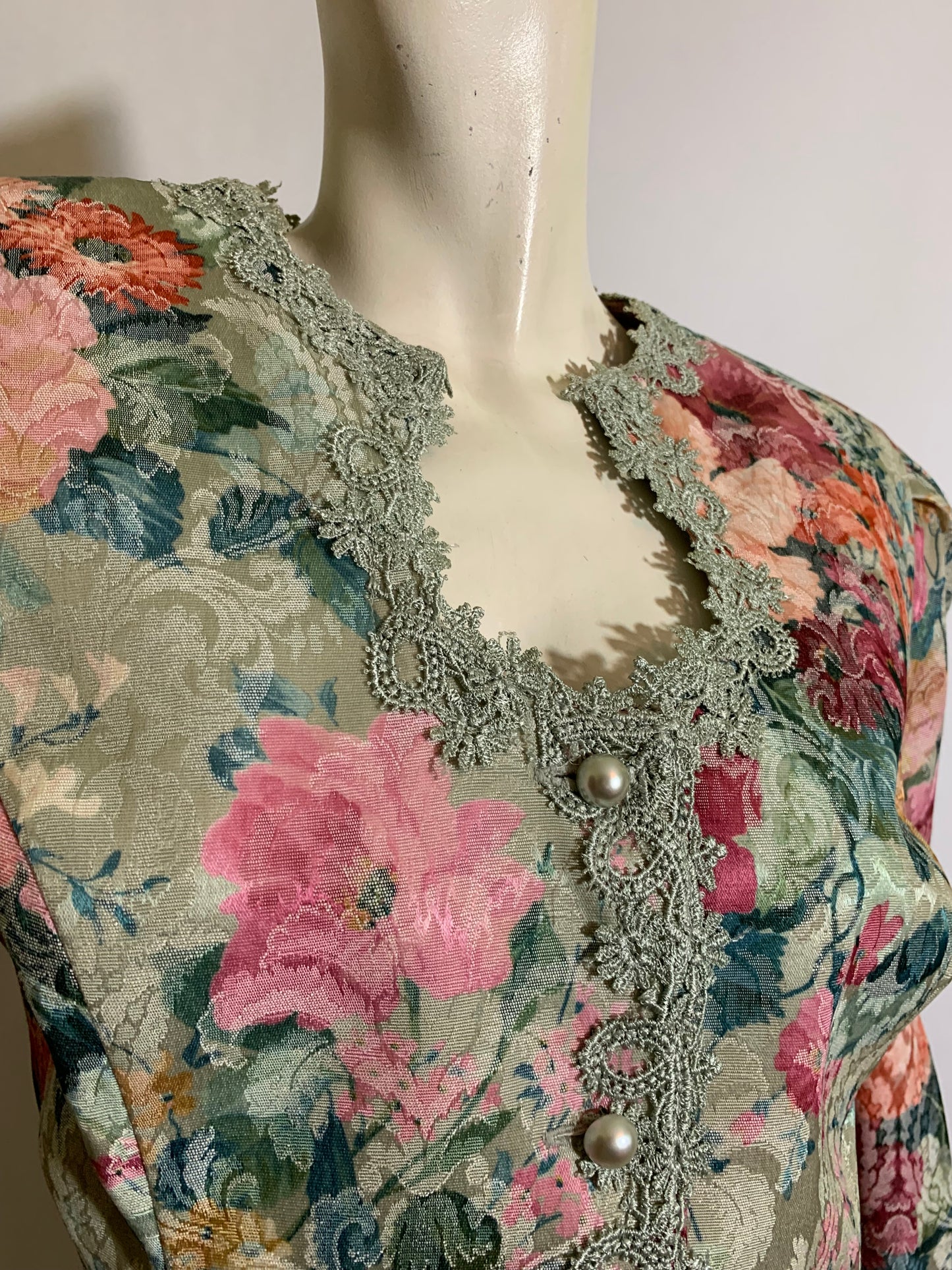 Victorian Inspired Pastel Floral Weave Sculpted Jacket circa 1980s