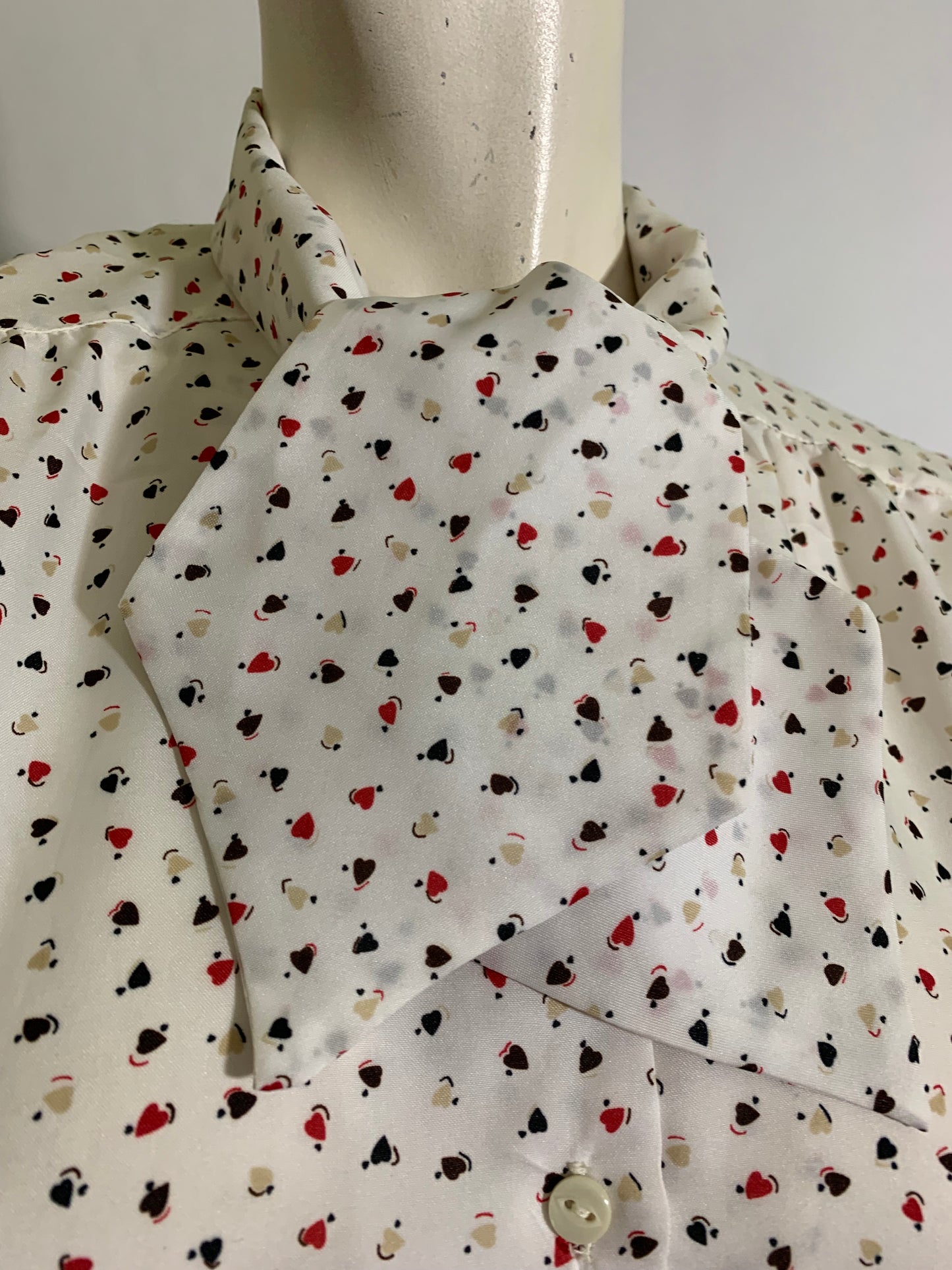 Heart Print Ascot Neckline Button Front Blouse circa 1980s