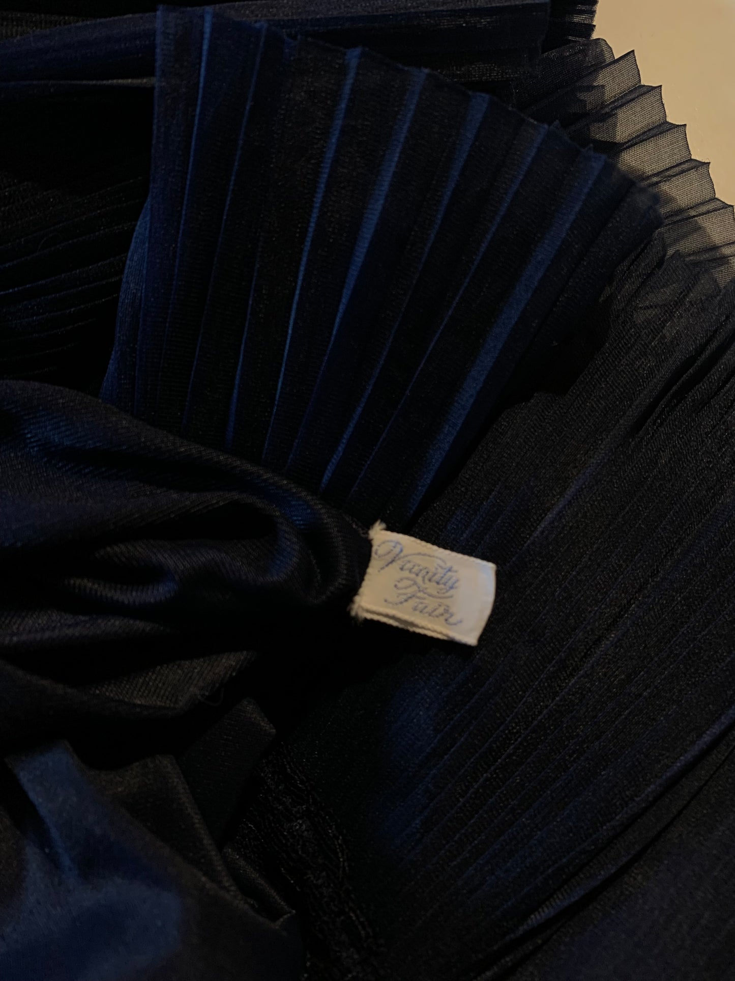 Midnight Blue Nylon Half Slip Accordian Pleated Chiffon Hem circa 1960s