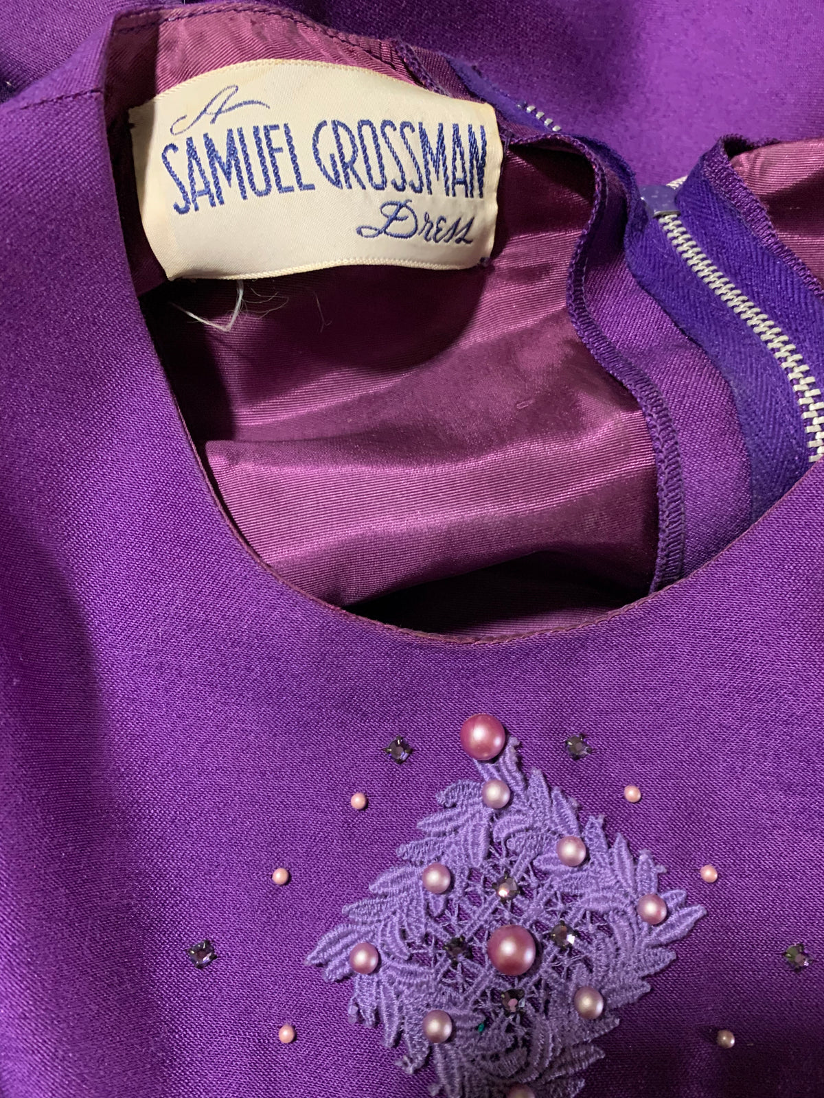 Purple 3 Piece Dress Set with Beads and Rhinestones circa 1960s
