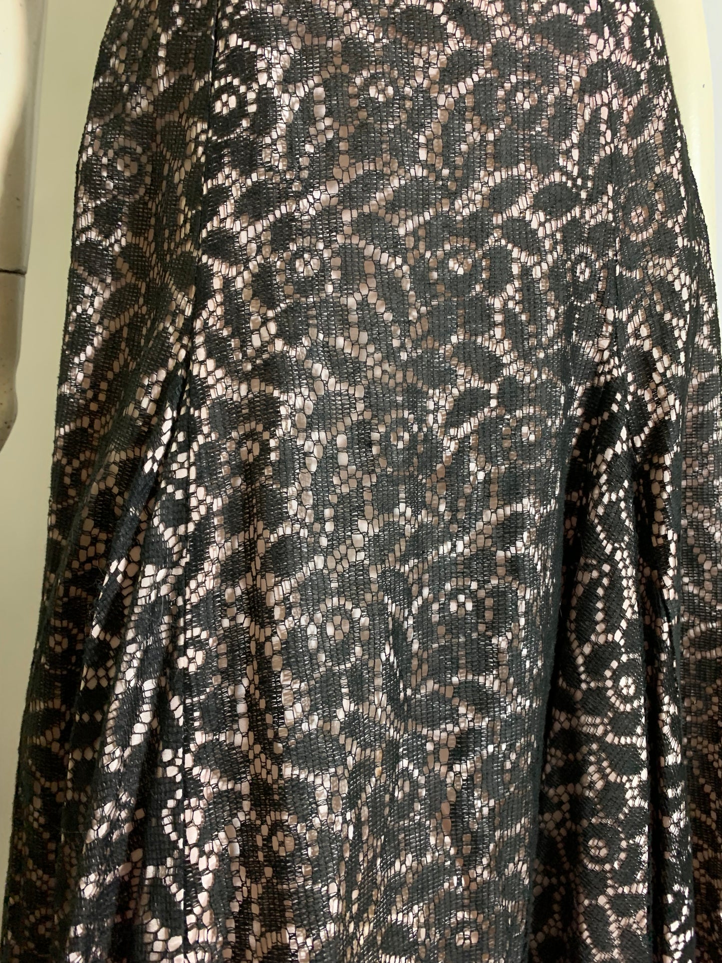 Black and Pink Illusion Lace Full Skirt Dress circa 1960s