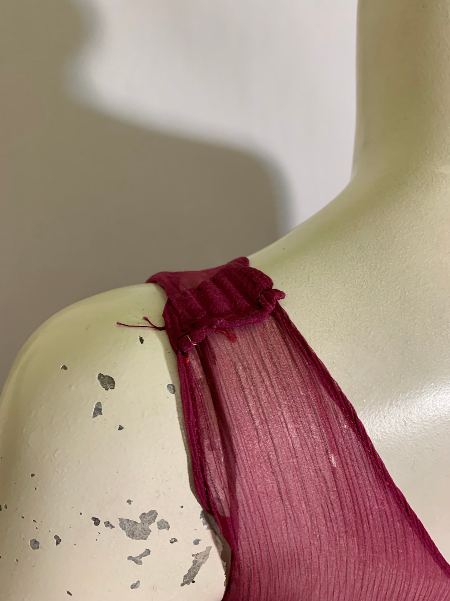 Rose Red Silk Slip Dress with Chiffon Neckline and Hem circa 1920s