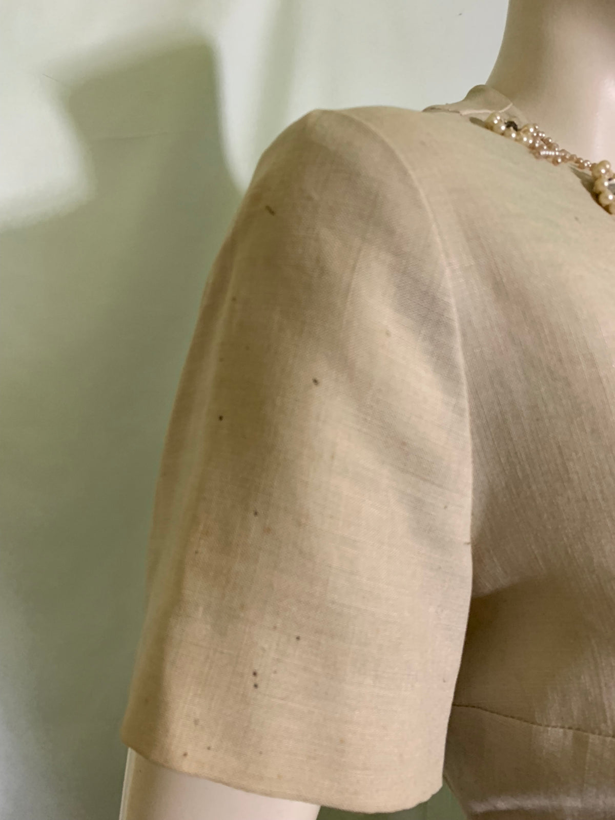 Irish Linen 2 Piece Dress Set with Beads and Rhinestones circa 1960s