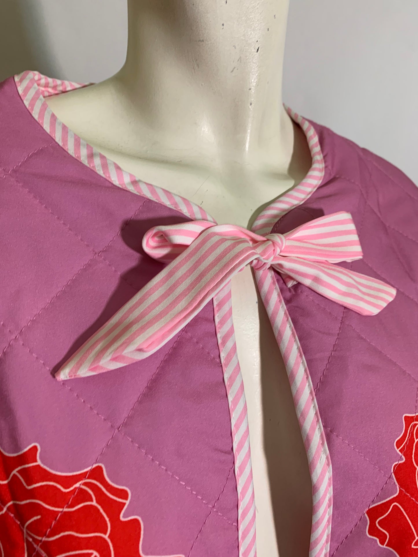 Roses are Red Pink Quilted Jacket with Roses and Gingham Ties Modern