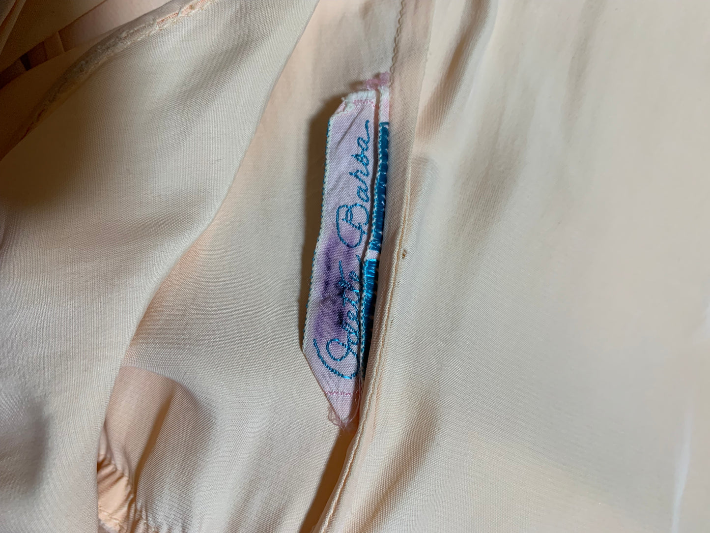 Rare Flirty Low Back Bias Cut Peach Nightgown with Ruffles circa 1930s