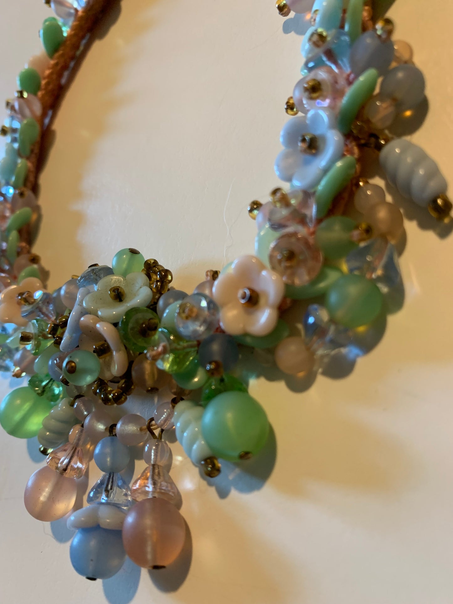 Pastel Czech Glass Flower and Bead Choker Necklace circa 1930s