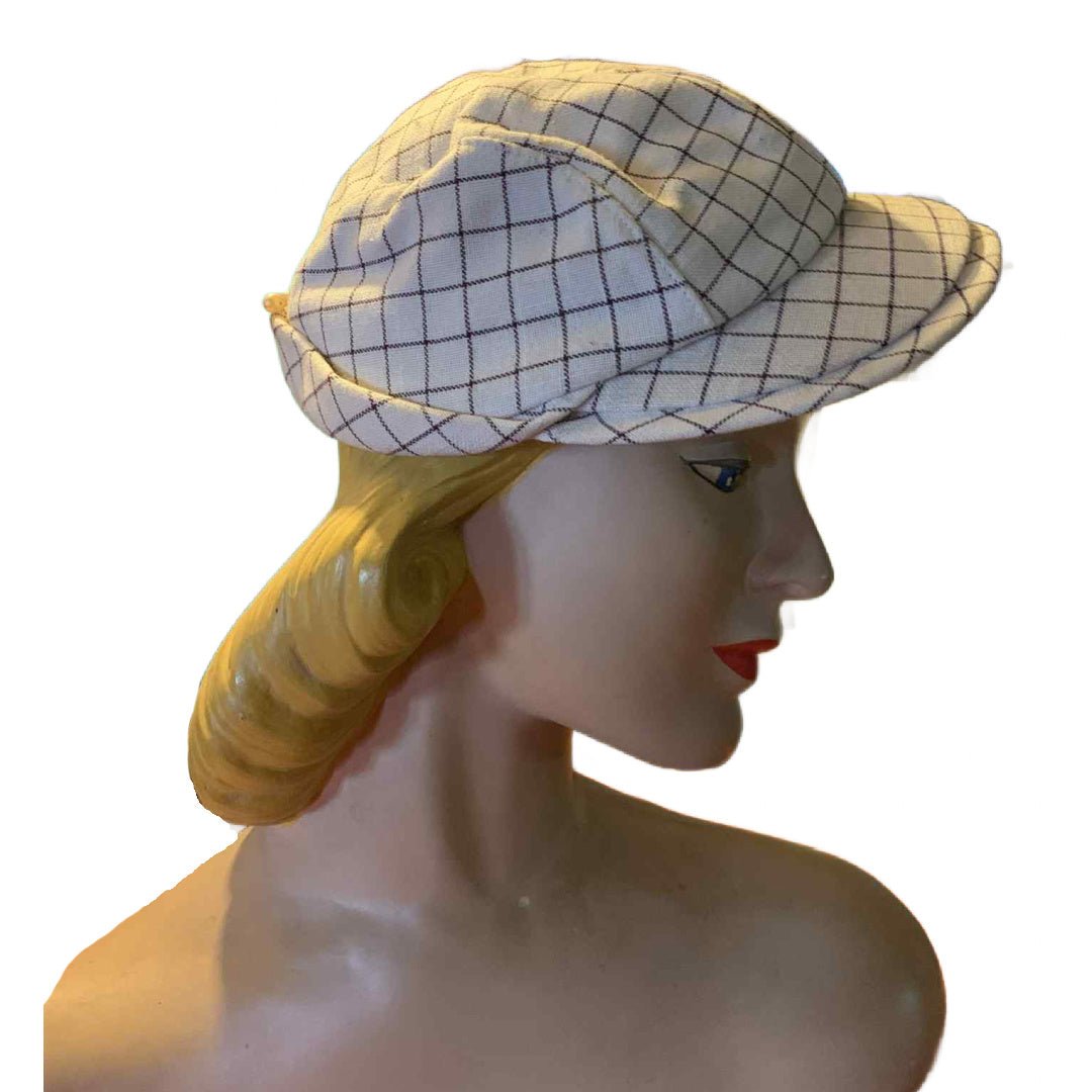 Sporty Grid Weave Fabric Ball Cap Inspired Hat circa 1930s