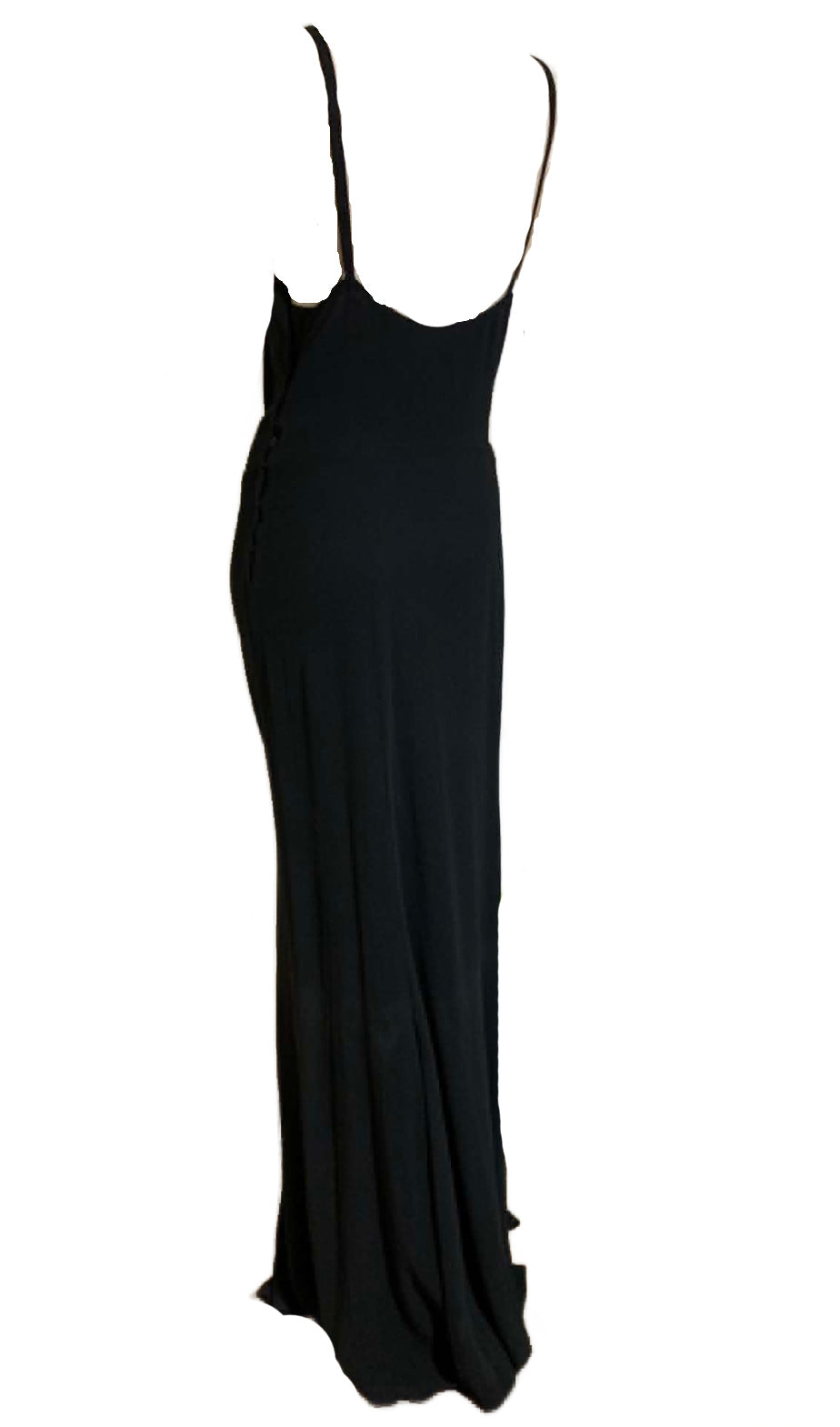 Jet Black Slinky Silk Charmeuse Slip Dress circa 1930s