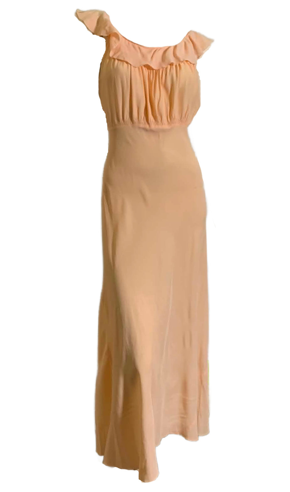 Rare Flirty Low Back Bias Cut Peach Nightgown with Ruffles circa 1930s