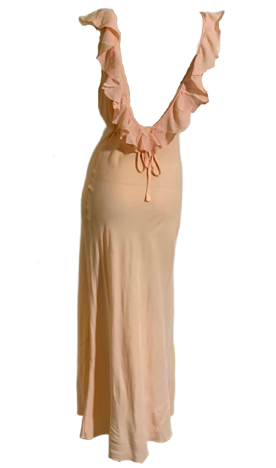 Rare Flirty Low Back Bias Cut Peach Nightgown with Ruffles circa 1930s