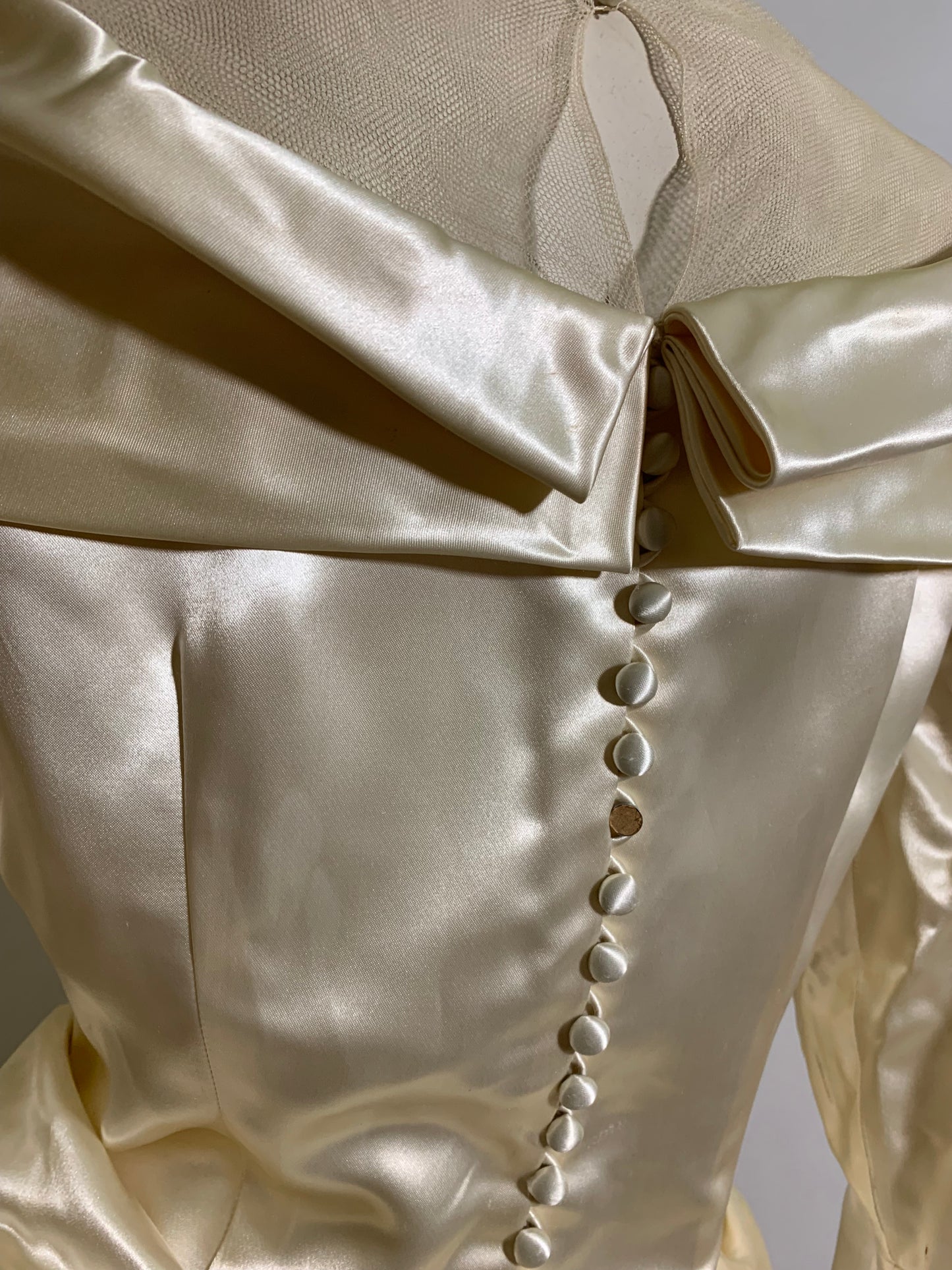 Soft White Slipper Satin Hip Draped Wedding Dress circa 1940s