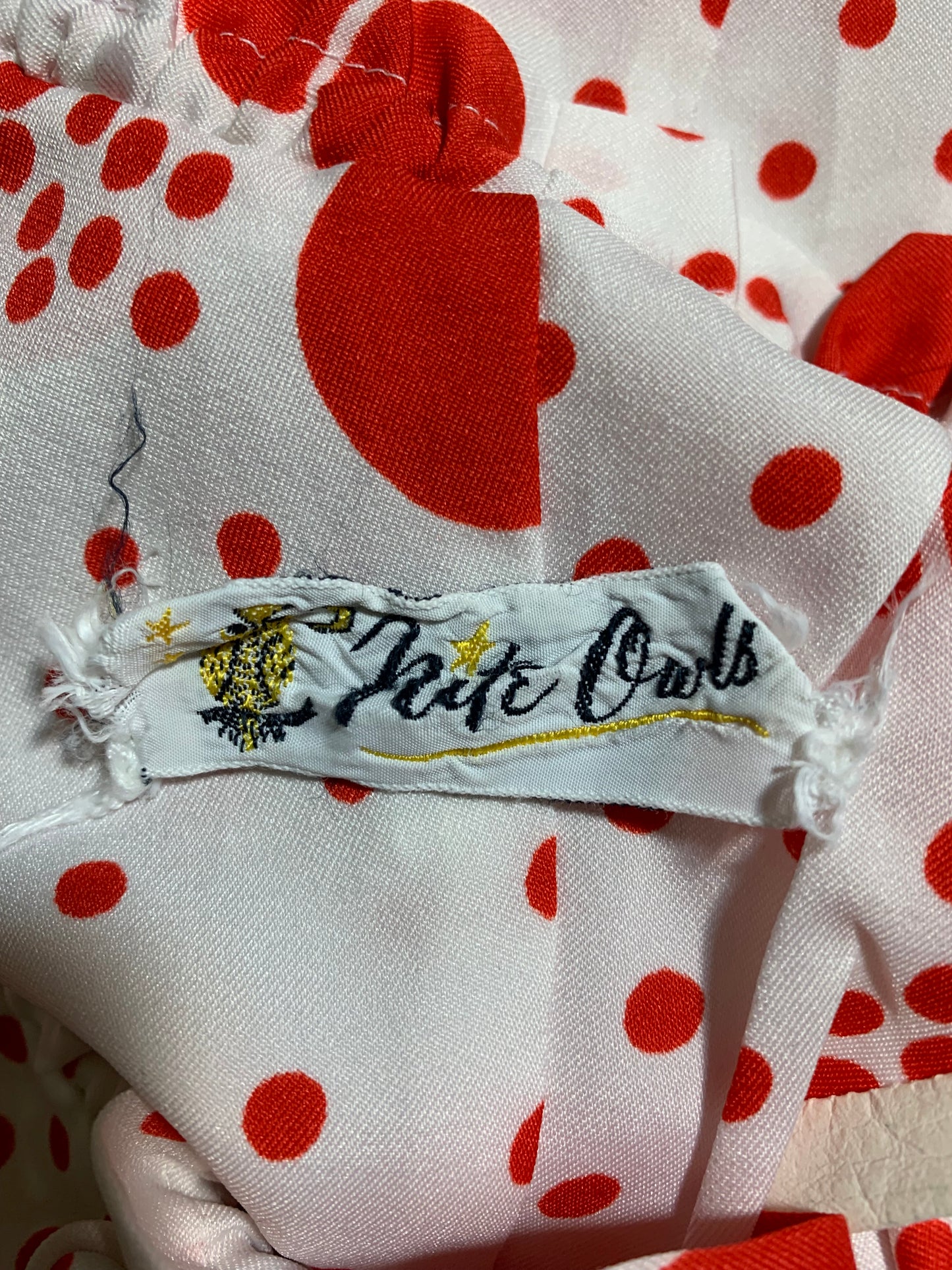 Candy Dot Red and White Ruffled Neckline Empire Waist Dress circa 1960s