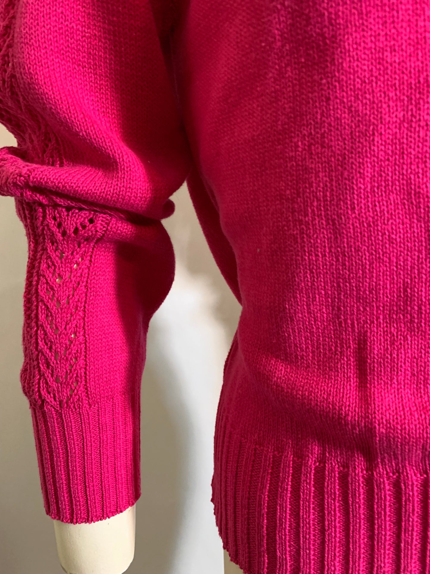 Hot Pink Pointelle Long Sleeved Sweater circa 1970s