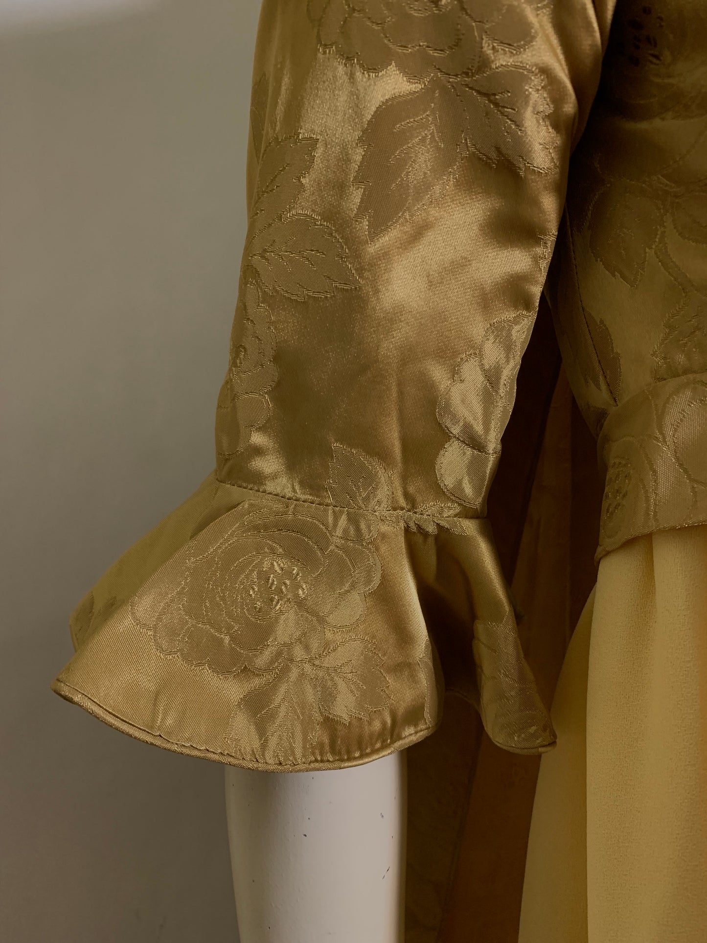 Goldenrod Long Dress Satin Bodice Watteau Train circa 1960s