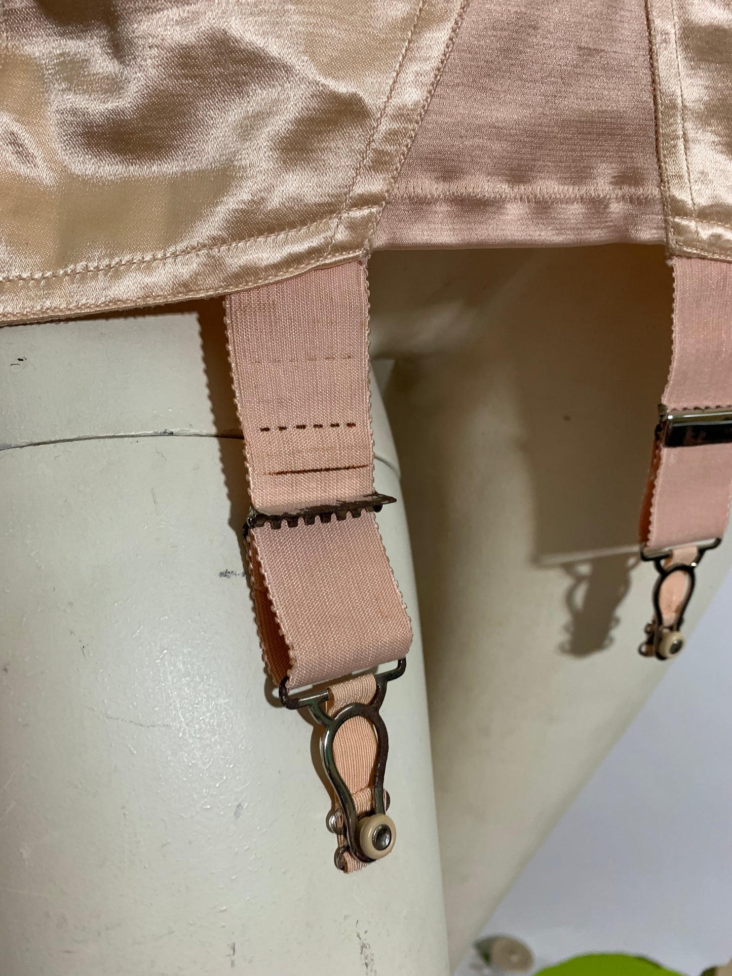 Art Deco Embroidered Soft Peach Side Hook Girdle with Garter Hooks circa 1930s