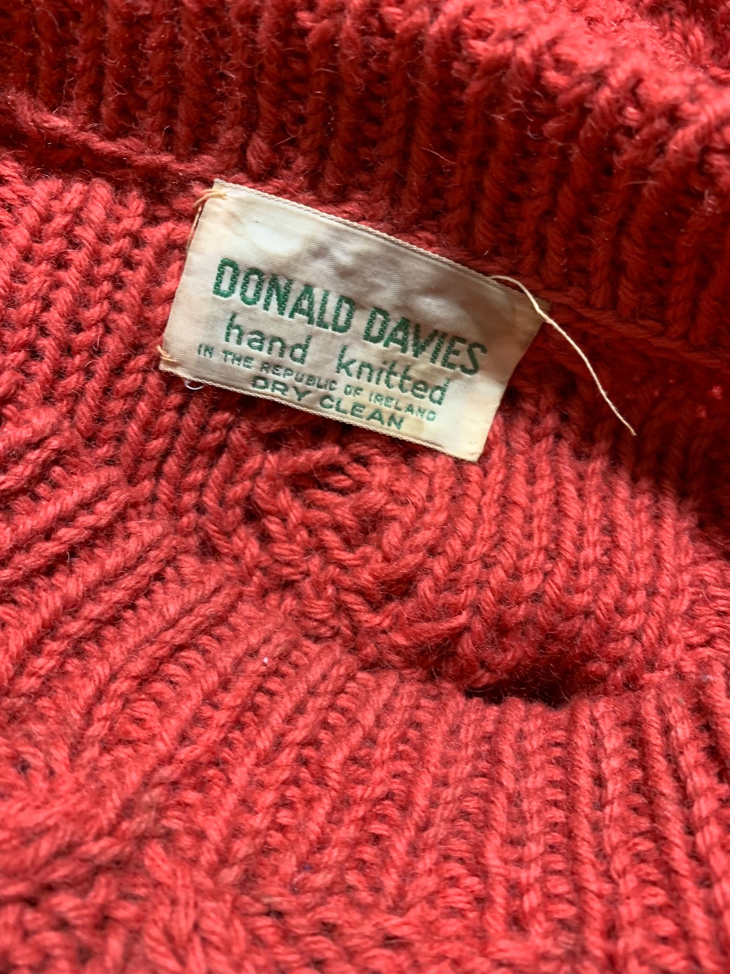 Rich Coral Cable Knit Irish Fisherman's Sweater circa 1970s