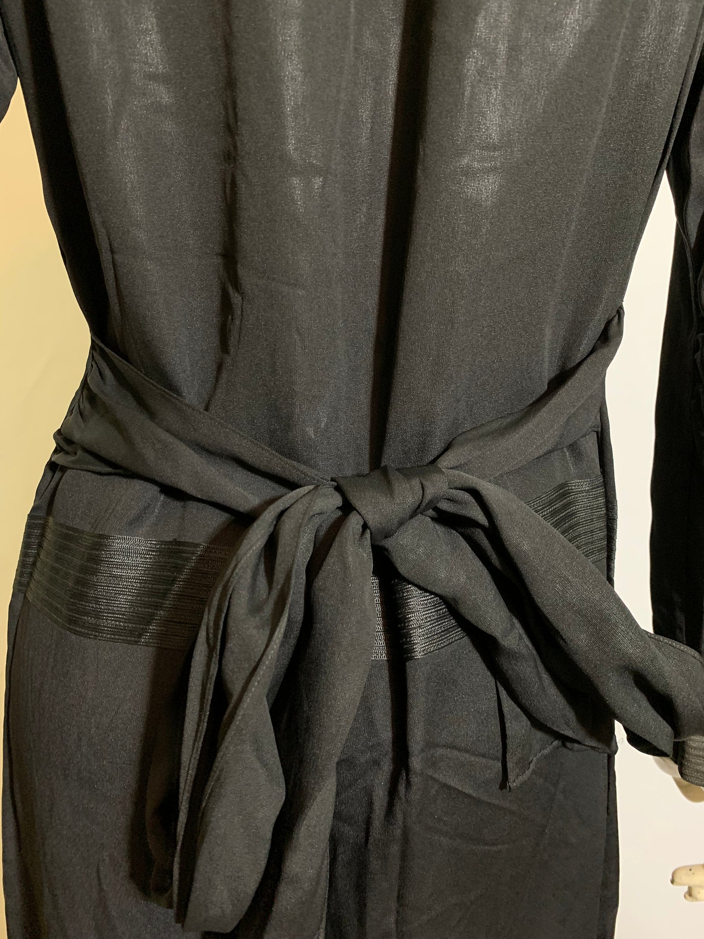 Jet Black Soutache Trimmed Dropped Waist Silk Dress circa 1920s