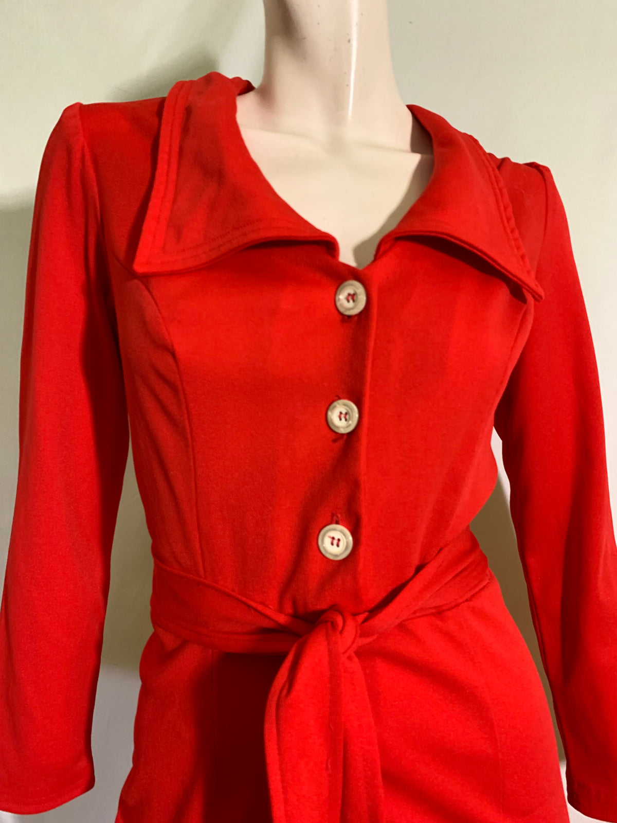 Race Car Red Poly Belted Pantsuit circa 1970s