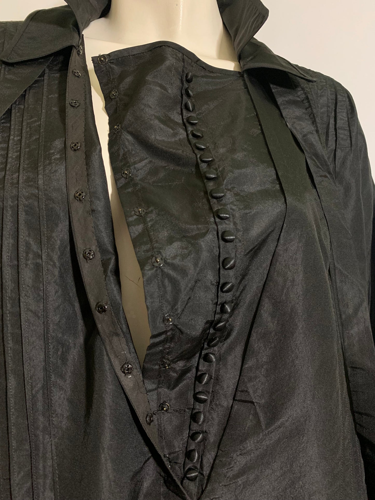 Button Trimmed Black Weighted Silk Dress circa 1920s L