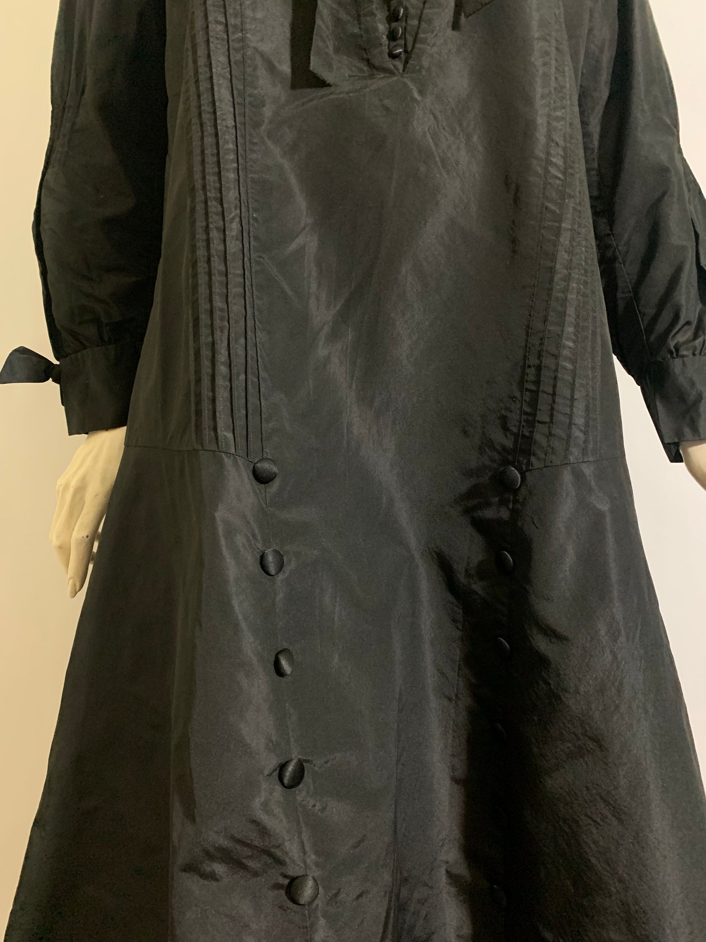 Button Trimmed Black Weighted Silk Dress circa 1920s L