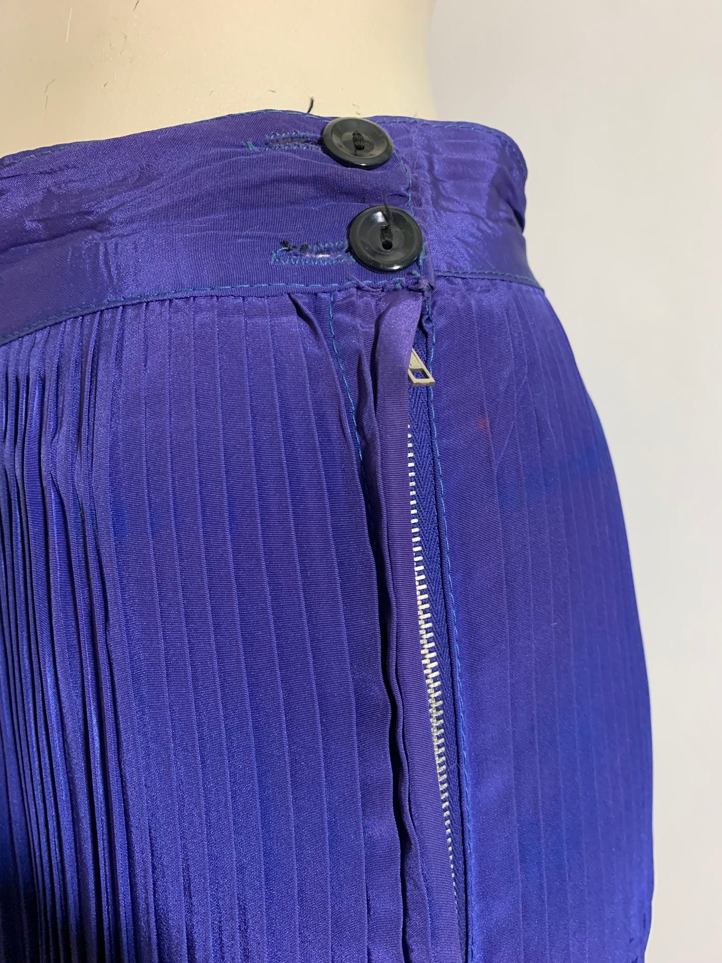 Vivid Blue Finely Pleated Rayon Skirt circa 1940s