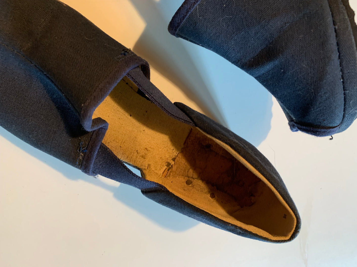 Blue Canvas Casual Peep Toe Low Heel Shoes circa 1940s 7