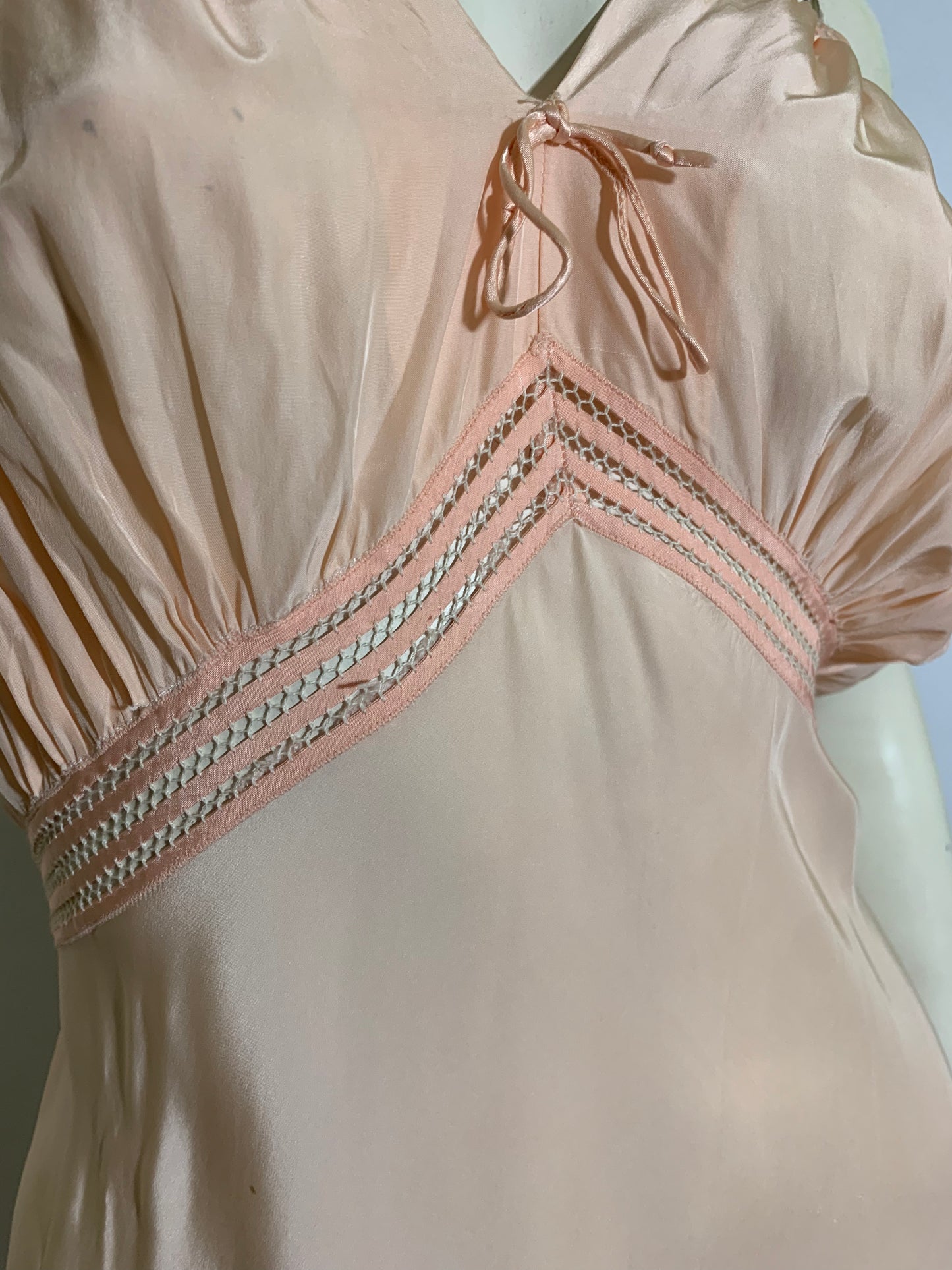 Peach Silk Bow Trimmed Bias Cut Nightgown circa 1930s