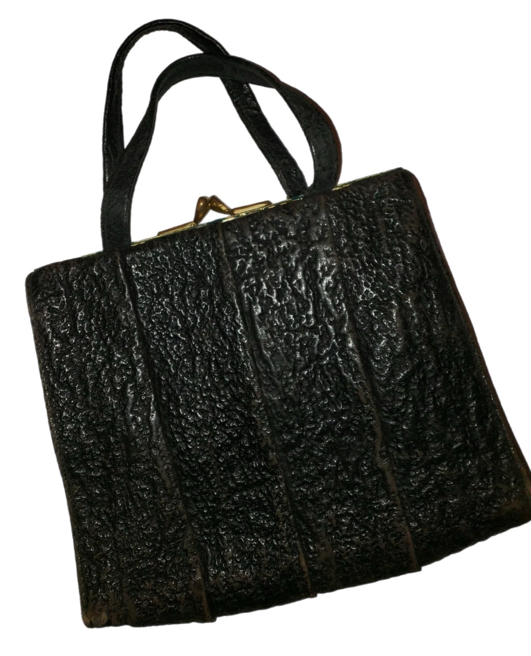 Black Pebbled Leather Handbag circa 1910s