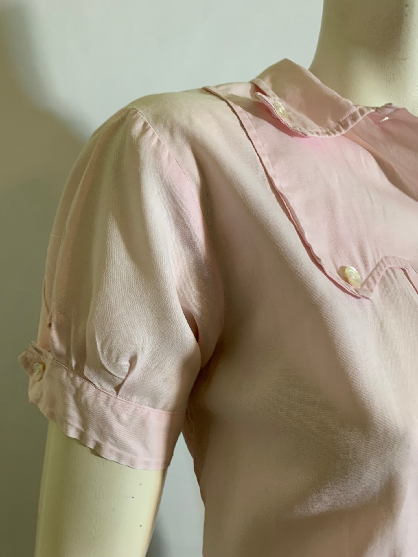 Pale Pink Puff Sleeve Cotton Blouse circa 1960s