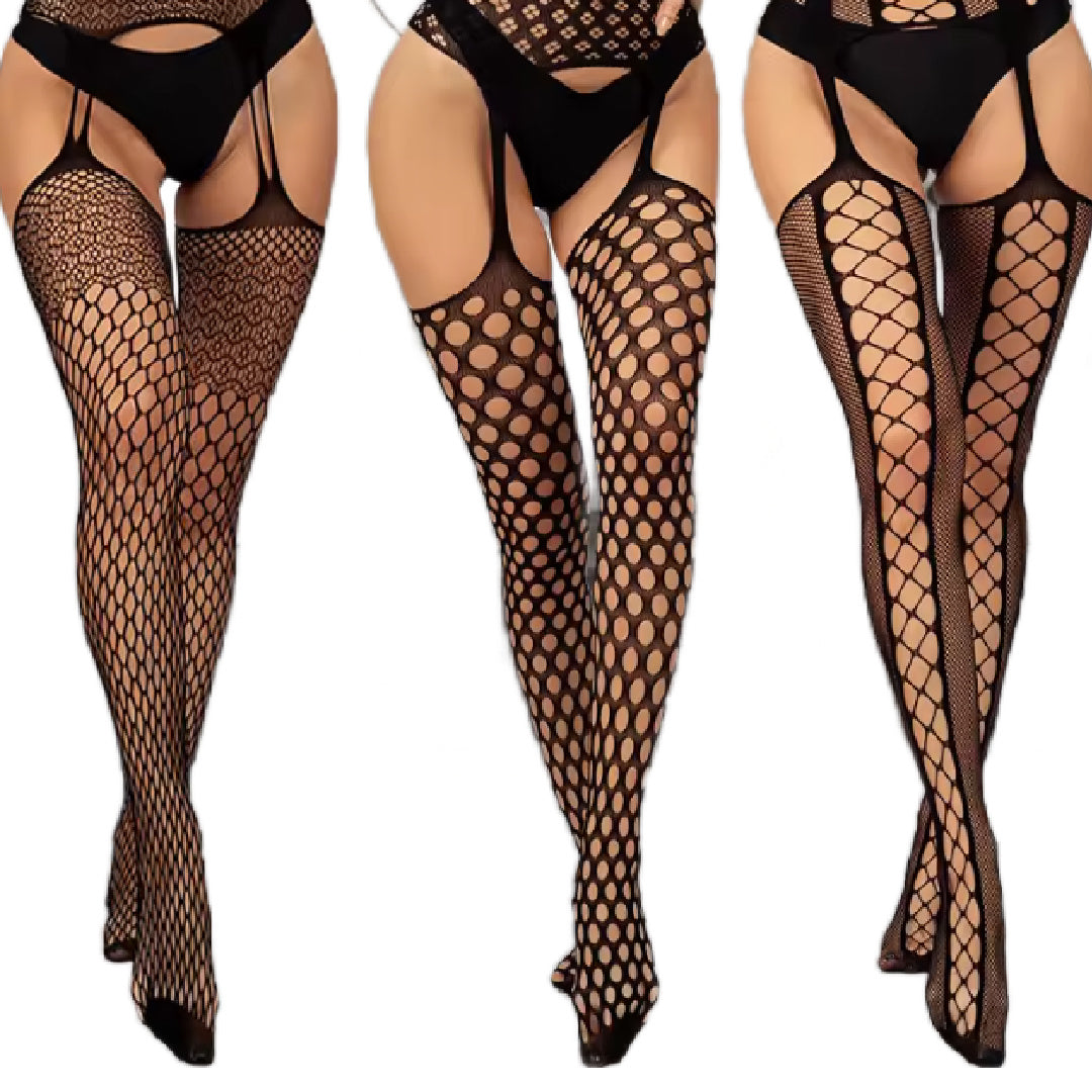 Lorna- the Black Fishnet Thigh Stocking Garter Combo 3 Styles