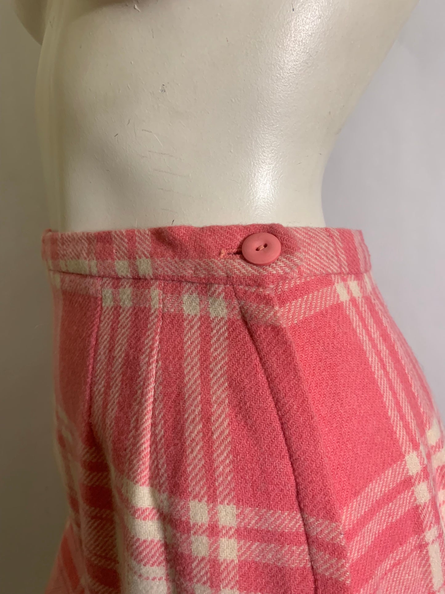Peony Pink Plaid Wool Pencil Skirt circa 1960s