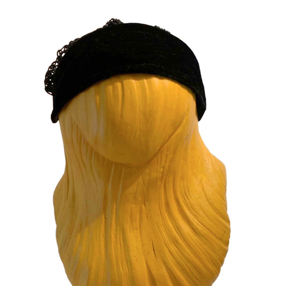 Black Velvet and Braided Cord Lace Headband Hat circa 1950s