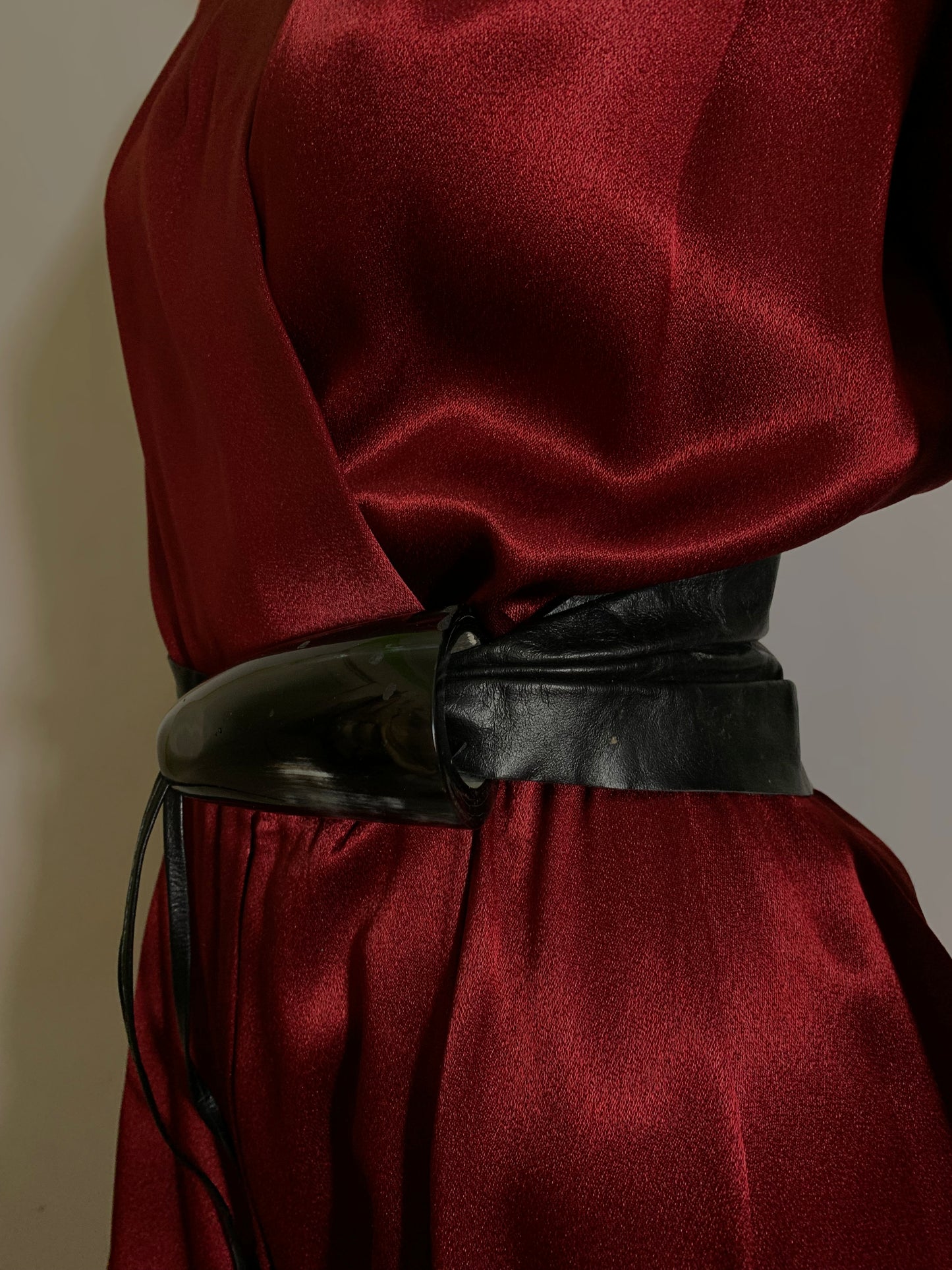 Deep Wine Satin Jumpsuit with Surplice Bodice circa 1980s