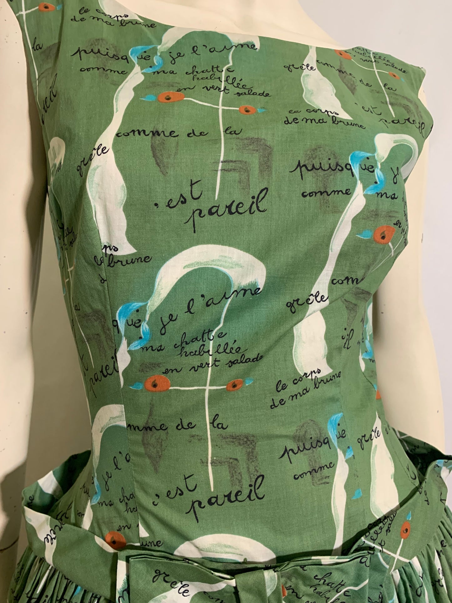Rare Joan Miró Painting-Poem Art Print Fuller Fabrics Cotton Dress circa 1950s