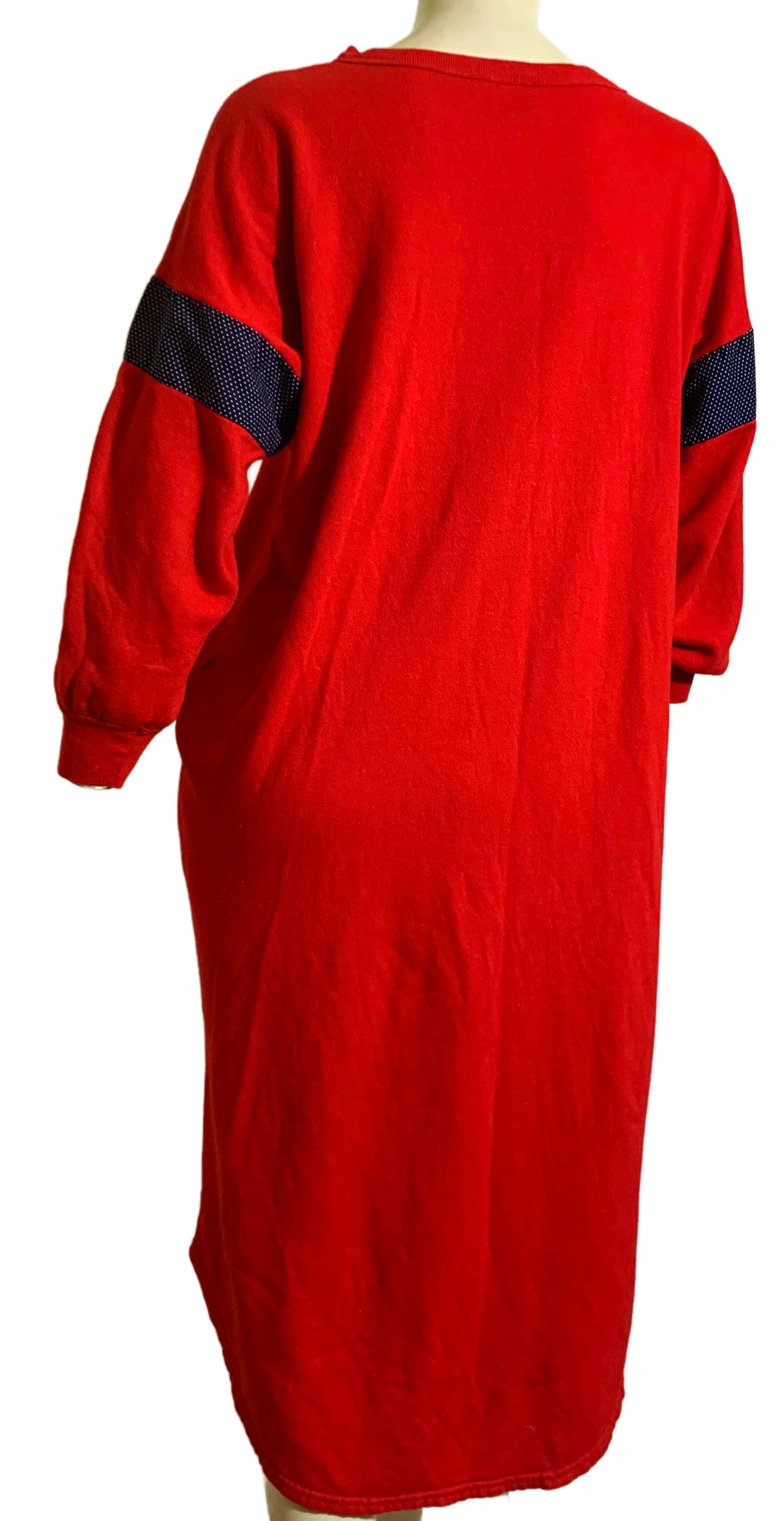 Shaggy Spotted Doggy Applique Red Sweatshirt Nightgown circa 1980s