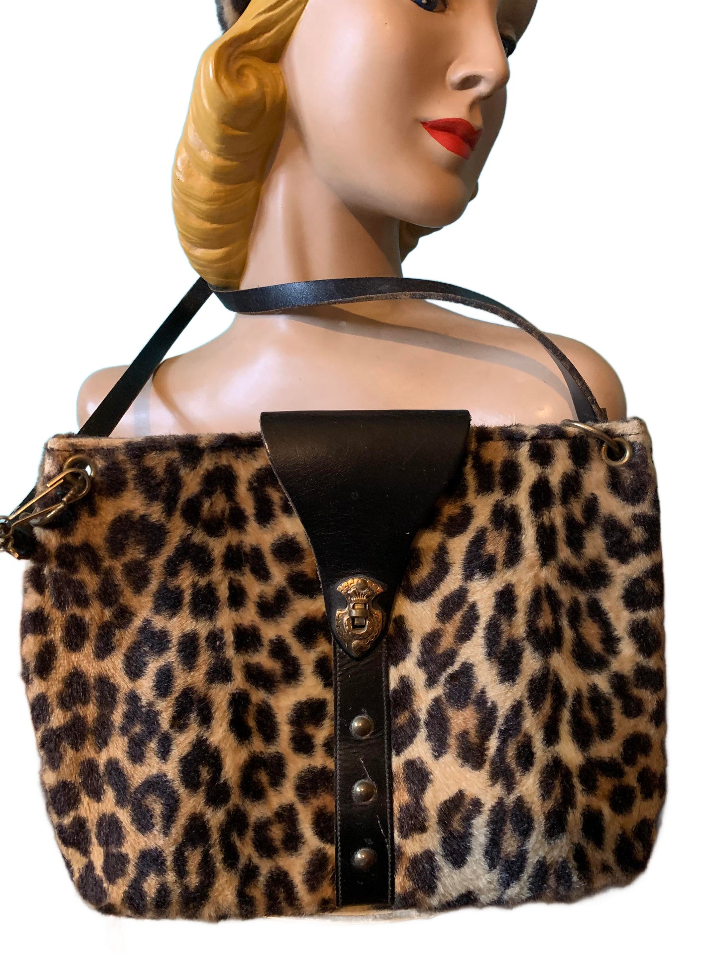 Faux Leopard Print Tall Pillbox Hat and Handbag circa 1960s