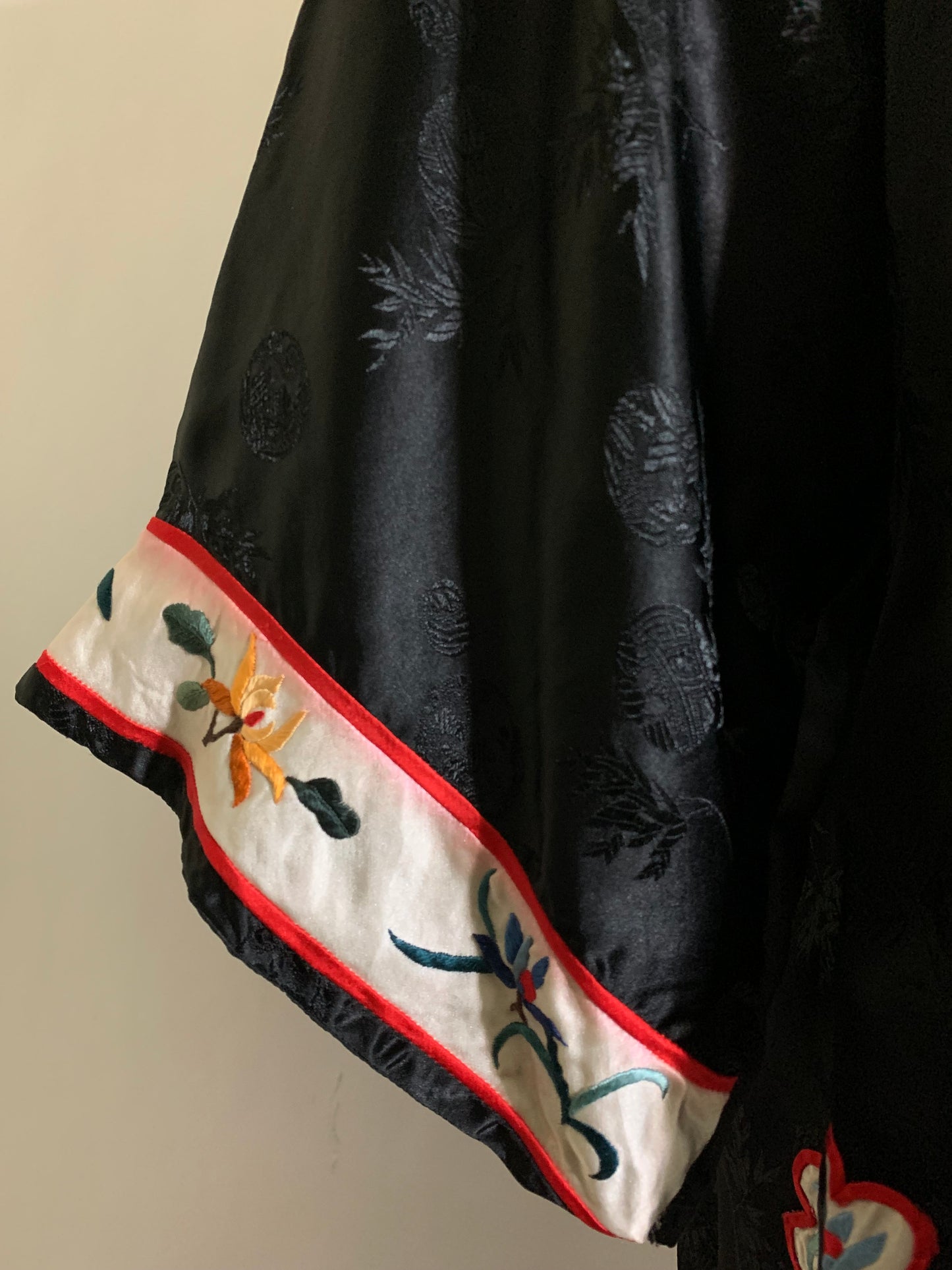 Embroidered Black Rayon Chinese Embroidered Pajamas circa 1960s XL