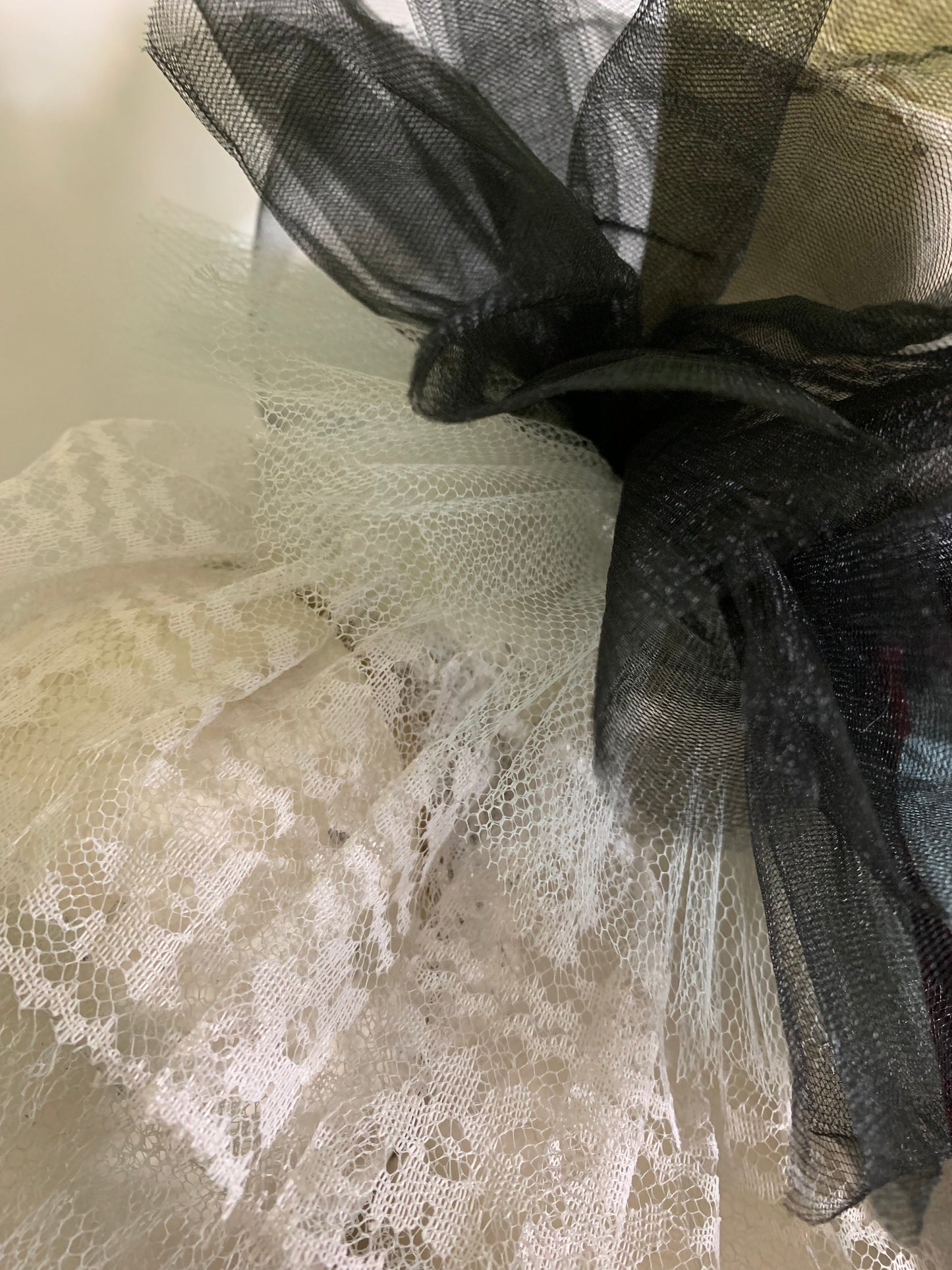 Blue Belle Reimagined Pale Blue Tulle and Lace Capelet with Vintage Ribbons and Beading