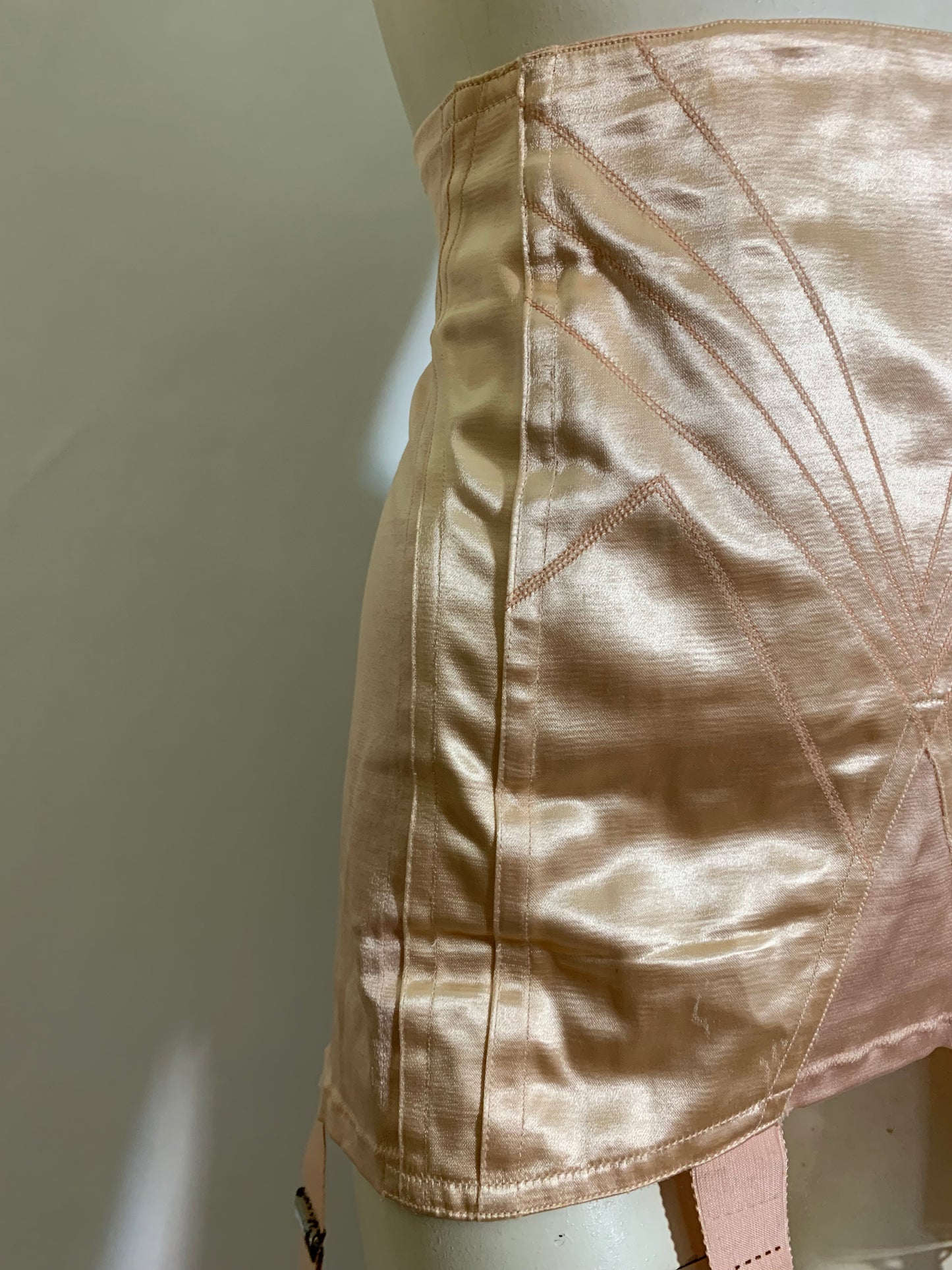 Art Deco Embroidered Soft Peach Side Hook Girdle with Garter Hooks circa 1930s