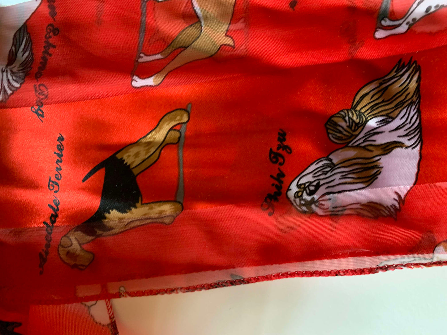 Bright Red Oblong Scarf with Dog Breed Novelty Print circa 1990s