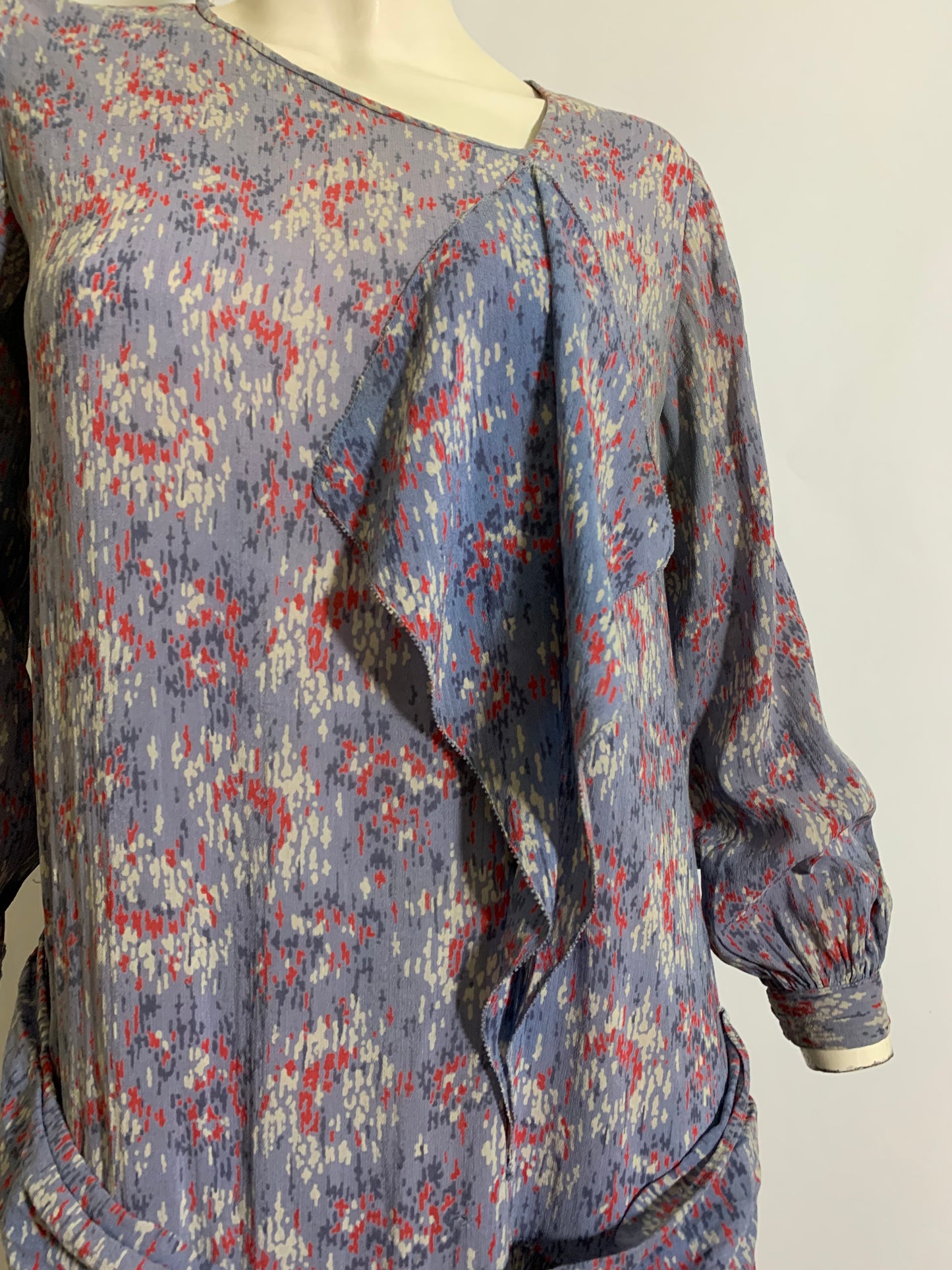Lavender and Pink Abstract Print Dropped Waist Dress circa 1920s
