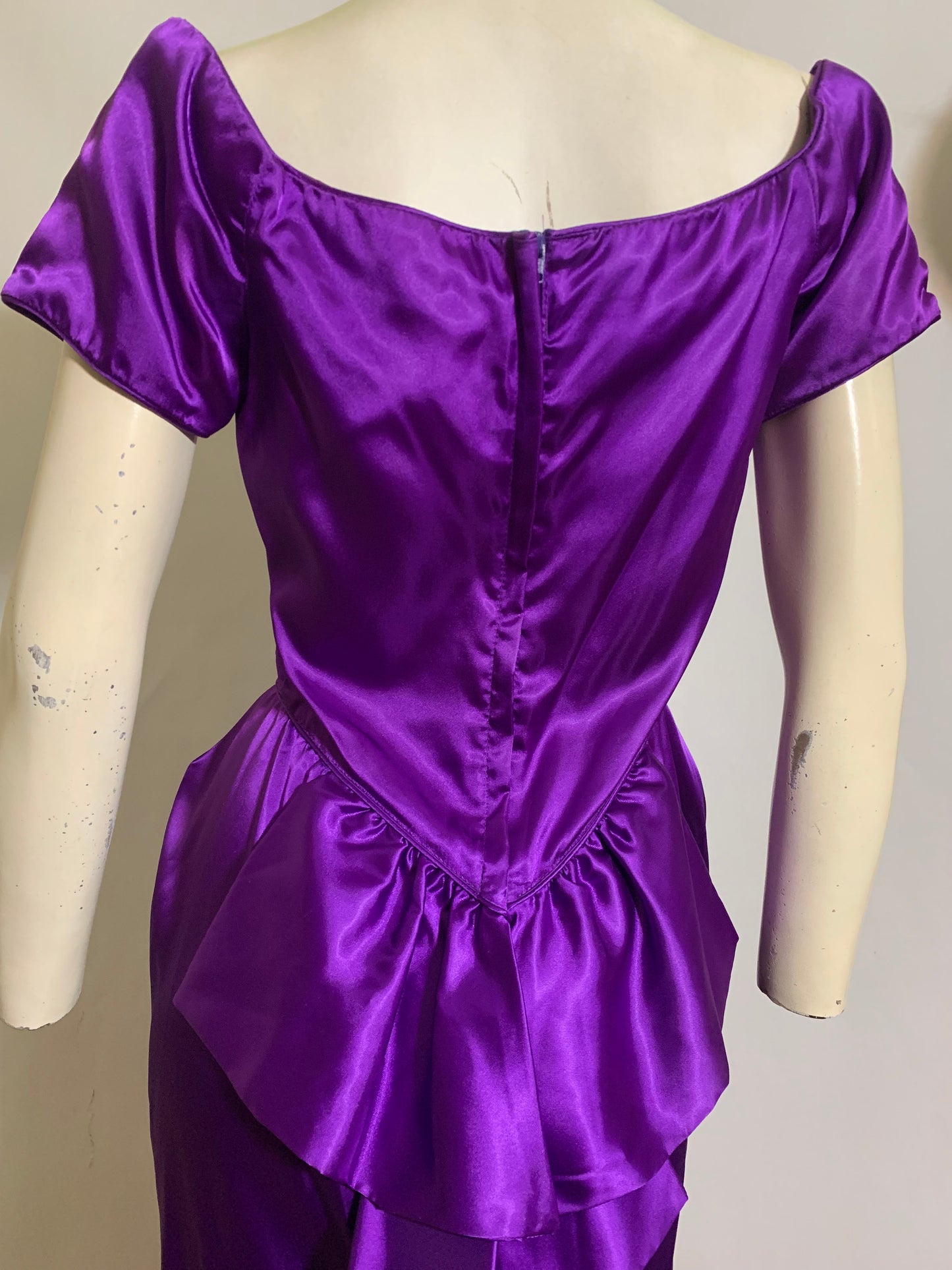 Royal Purple Ruched Hip Cocktail Dress circa 1980s