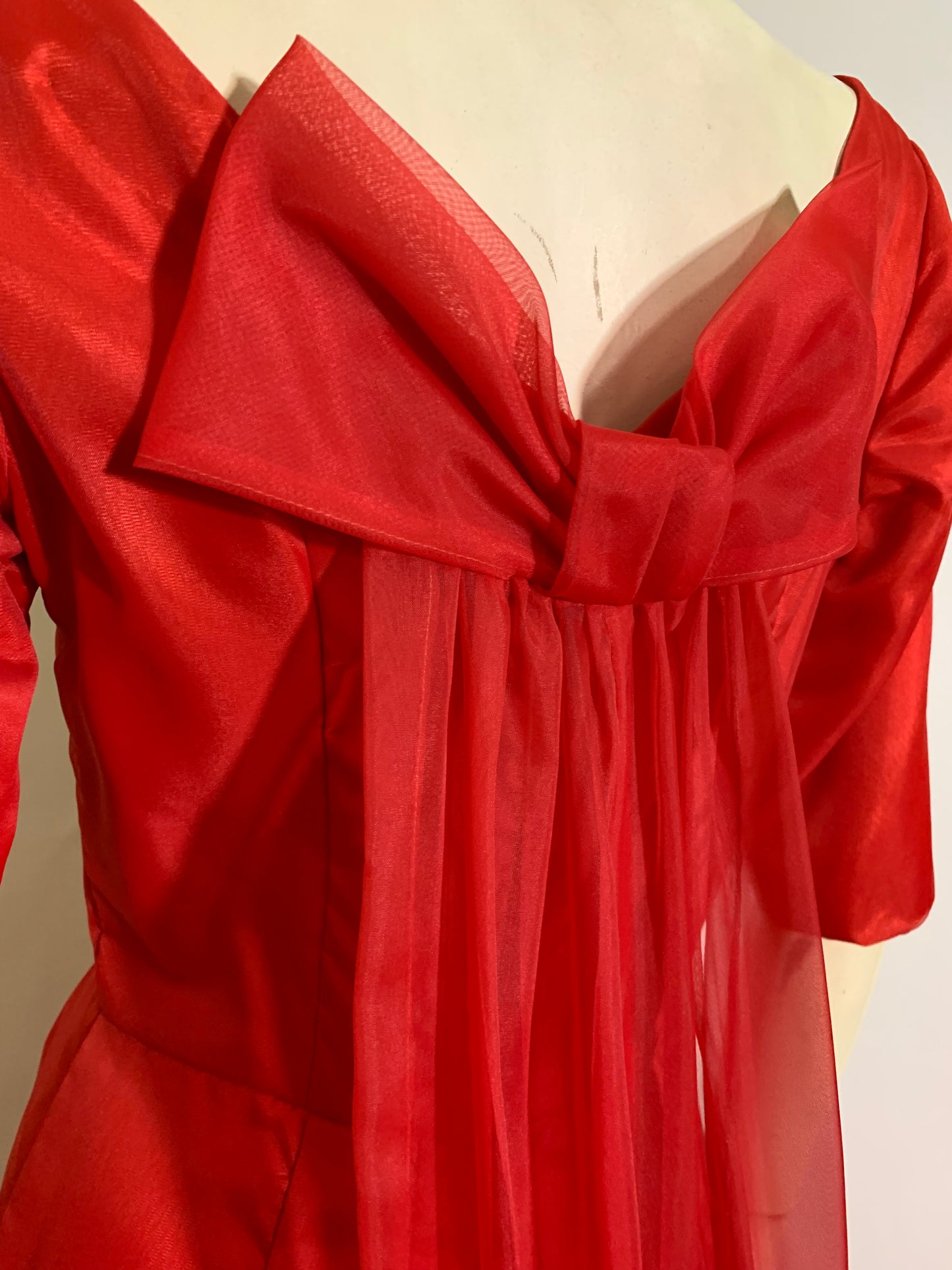 Lipstick Red Dress Watteau Train and Headpiece circa 1960s