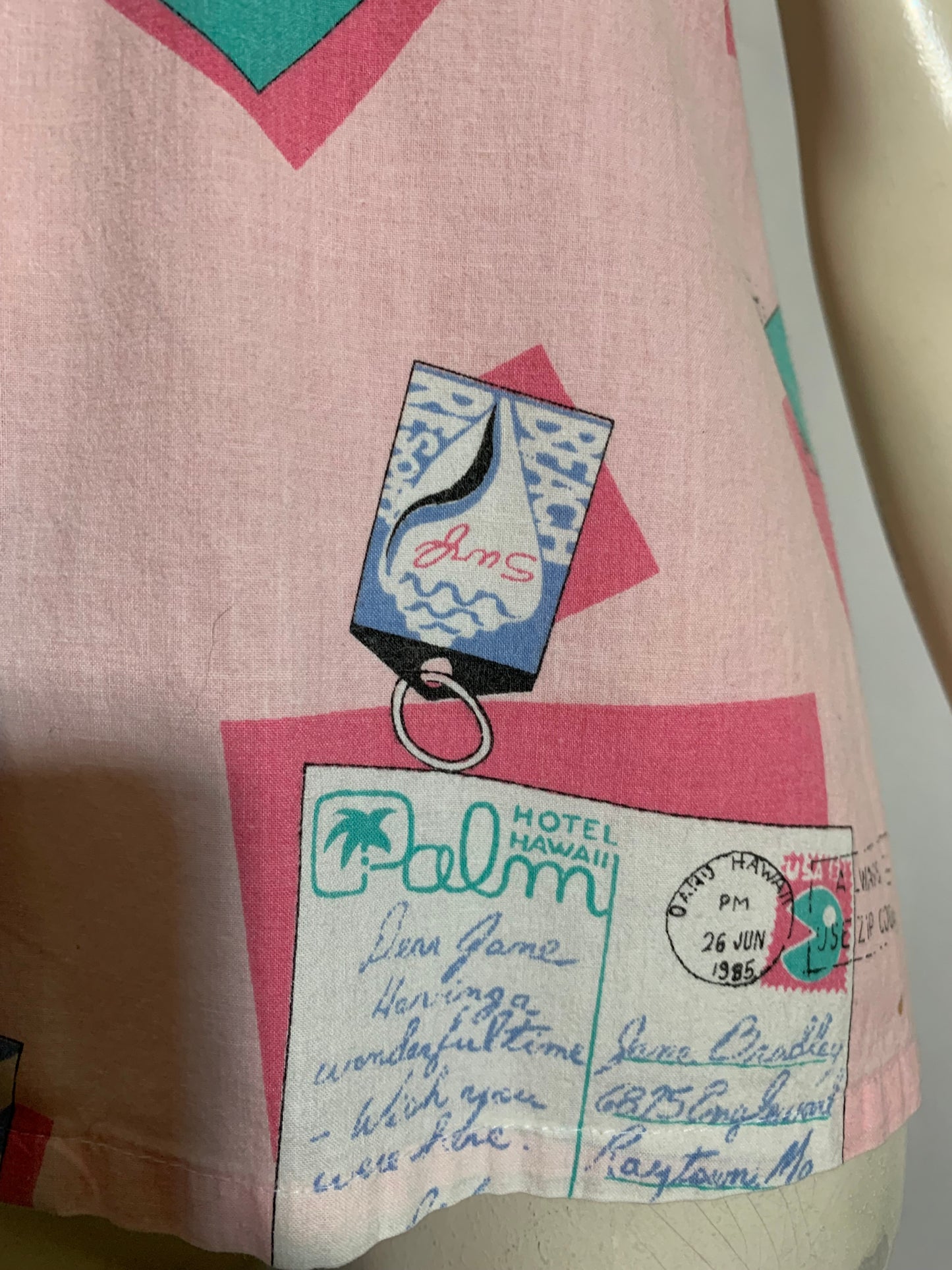 Pastel Pink Post Card Print Cotton Blouse circa 1980s