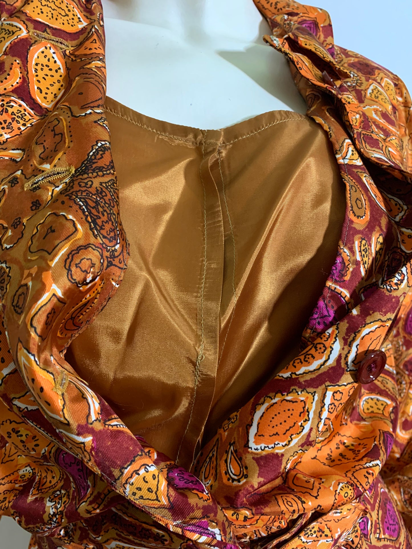Fire Orange Paisley and Fig Print Dress circa 1960s