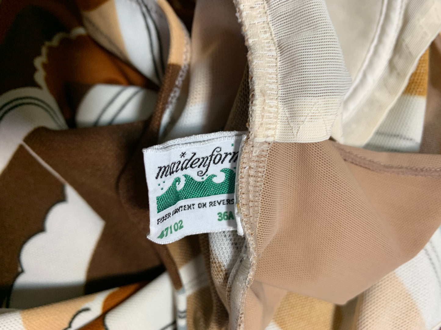 Goldenrod and Brown One Piece Swimsuit Peaked Cups circa 1970s